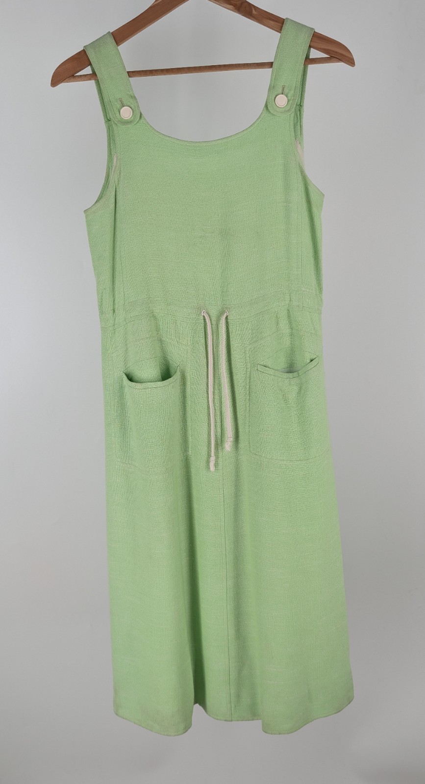 Vintage 1970s Courreges Paris Green Spun Rayon Pinafore Dress France Archival B