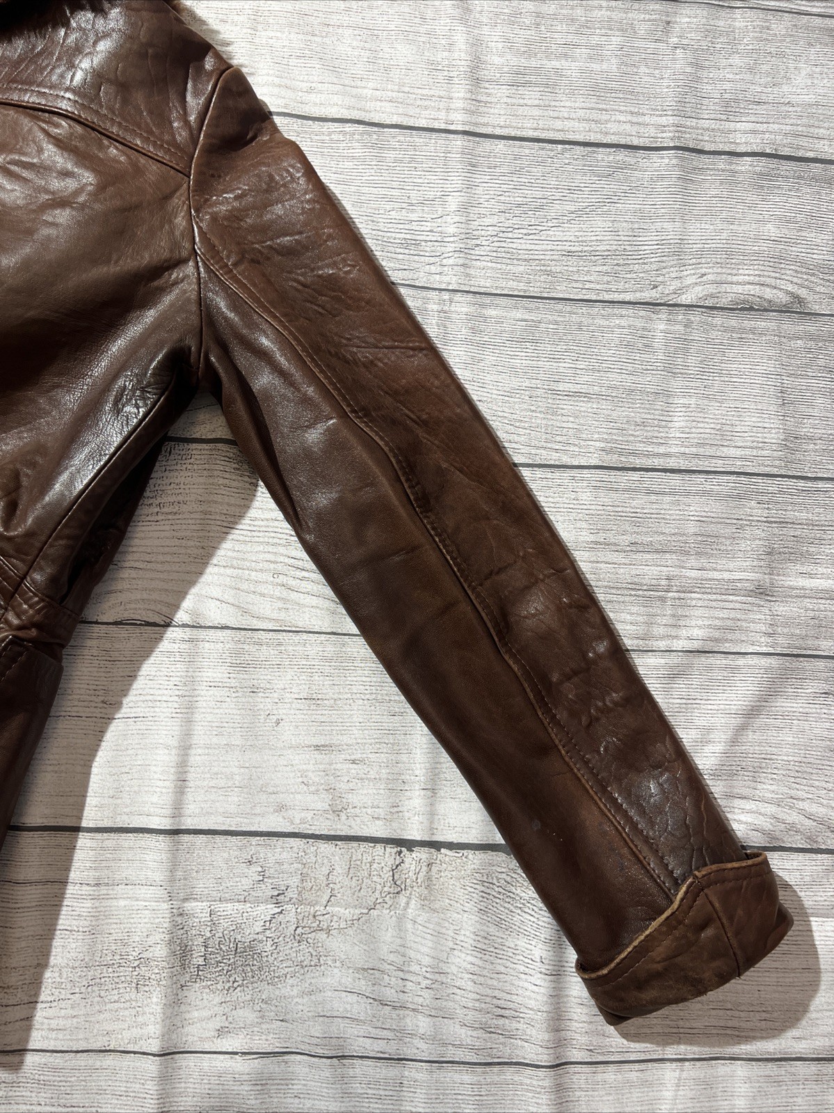VTG 70’s SHEEP MATES Leather Jacket Brown Coat Sz 12