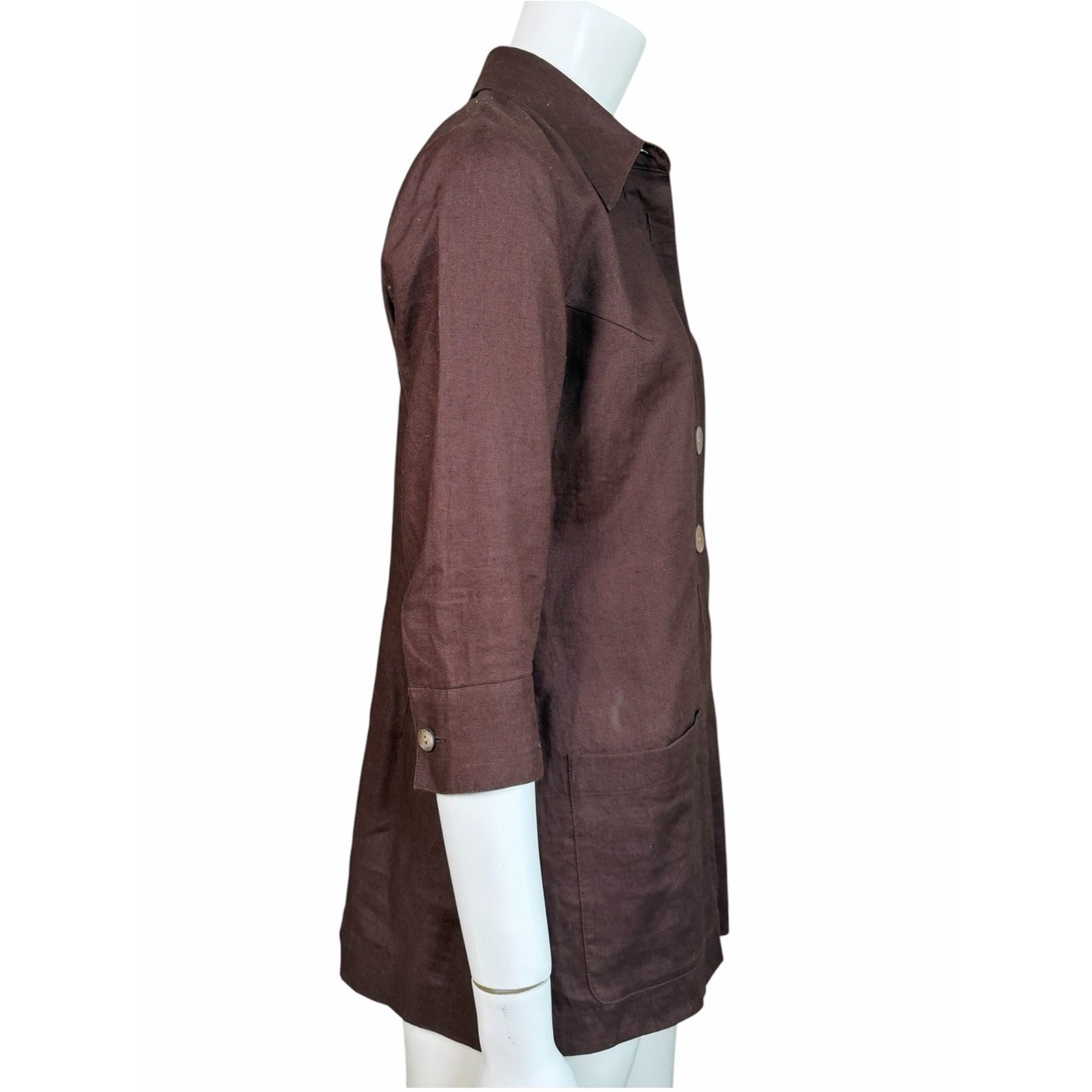 DKNY Linen Tunic Blouse Womens 2 Brown Vintage Lagenlook Long Top Pockets