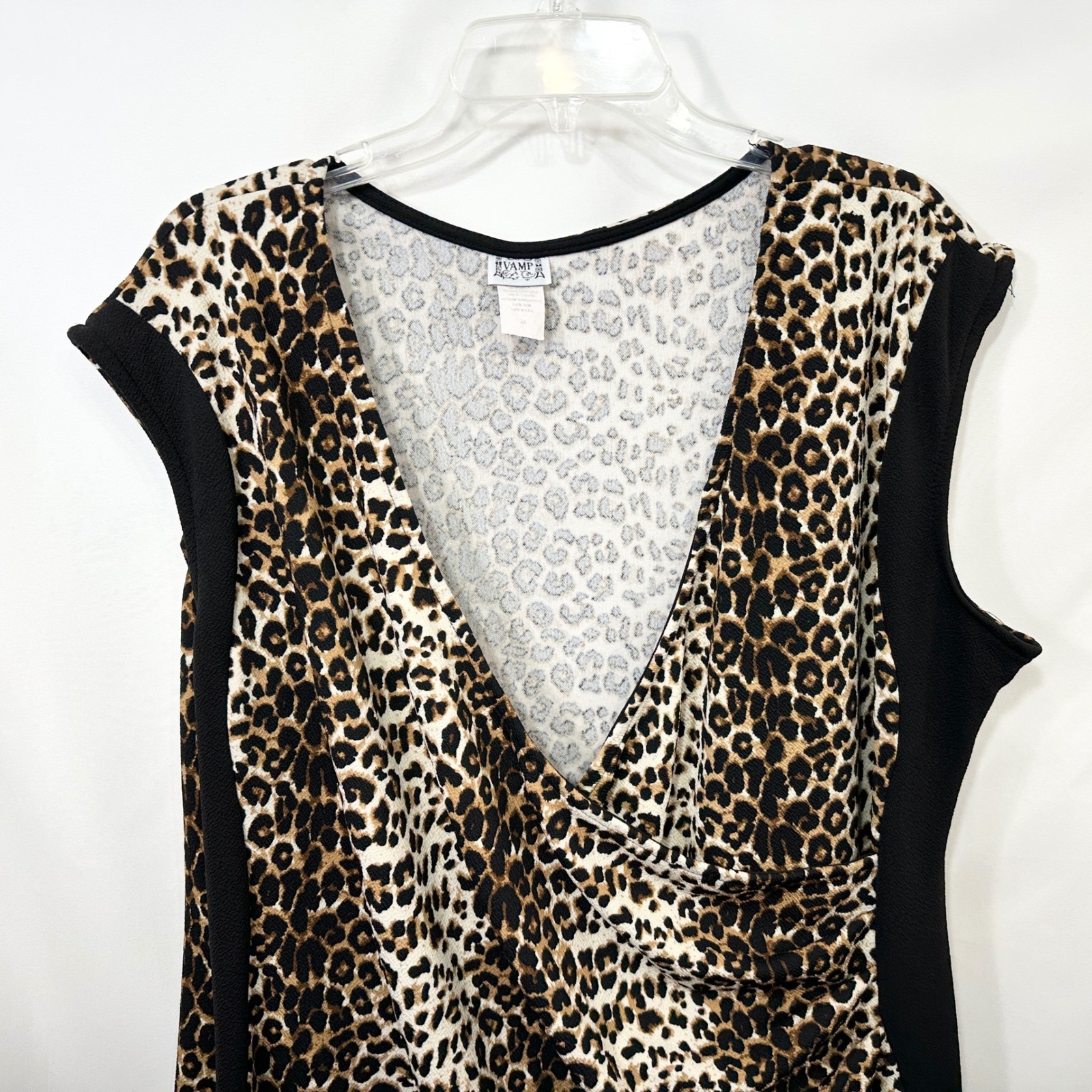 Vamp Plus Size 3X Sheath Dress Leopard Print Ruched Surplice VTG Y2K Sexy 631