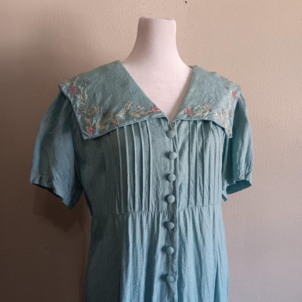 Vintage Whimsy Cottagecore Fairycore Fairy Light Blue Beaded Maxi Dress Size 14