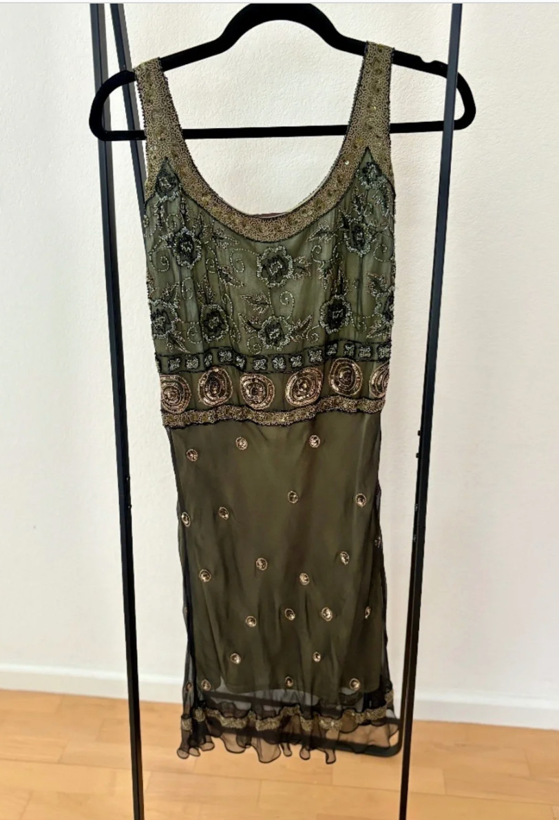 Vintage Marina 100% Silk Beaded Flapper Cocktail Dress Size 6