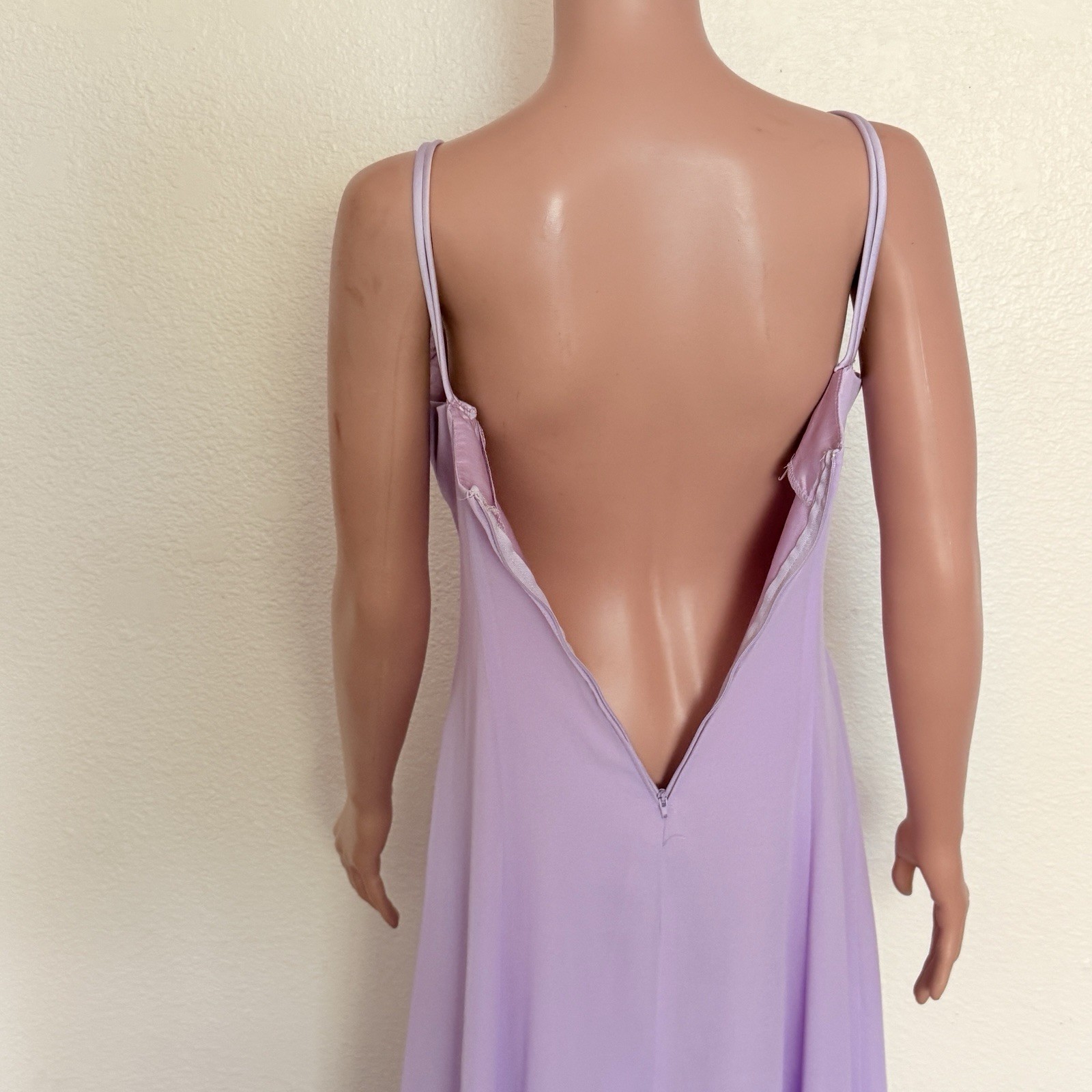 Vtg 90s Lavender Floral Lace Empire Waist Prom Dress Pastel Purple Maxi