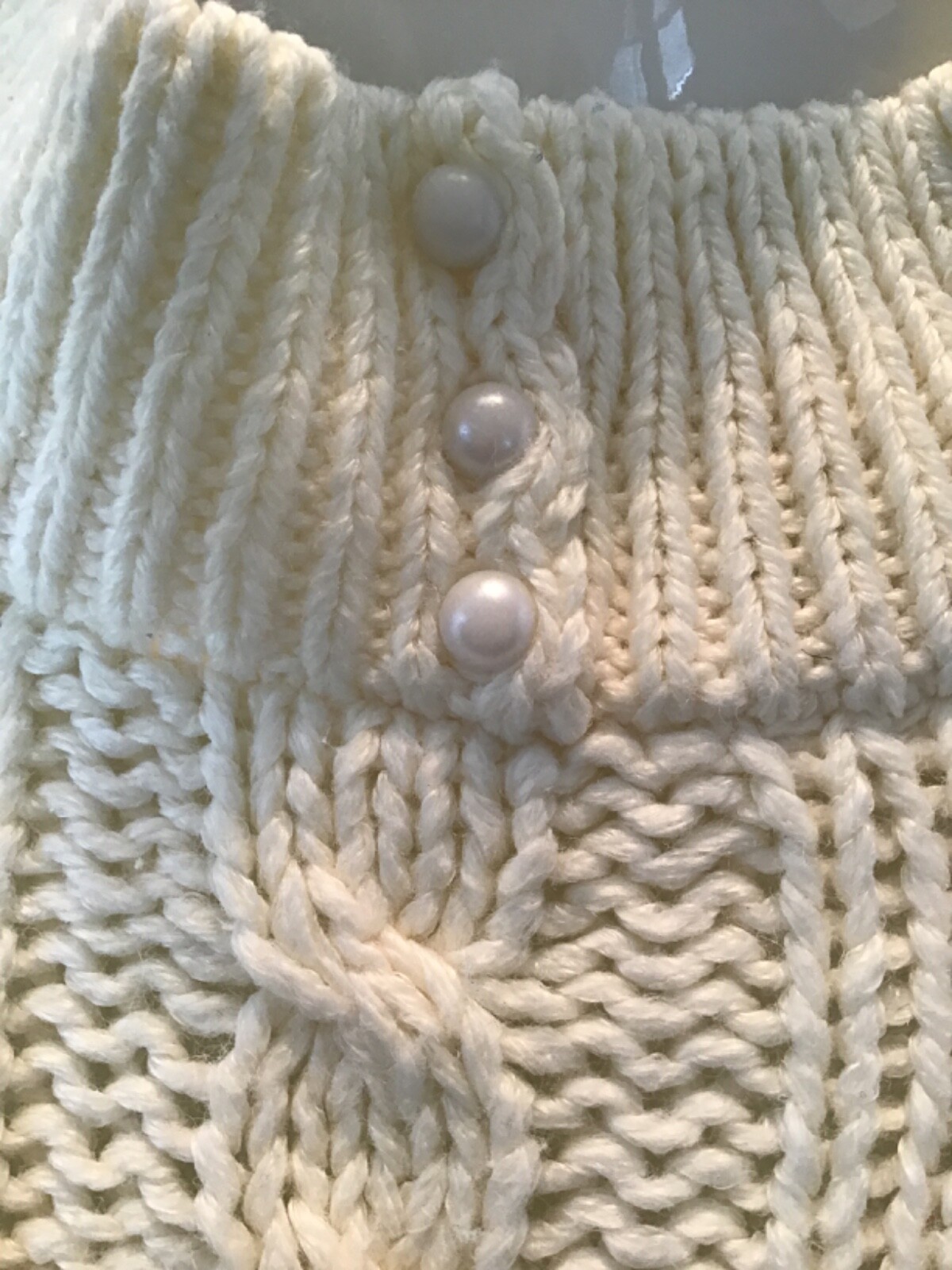 Vintage JJ Fargo Women’s Sweater Ivory Floral Knitted By Hand Granny Core Size M