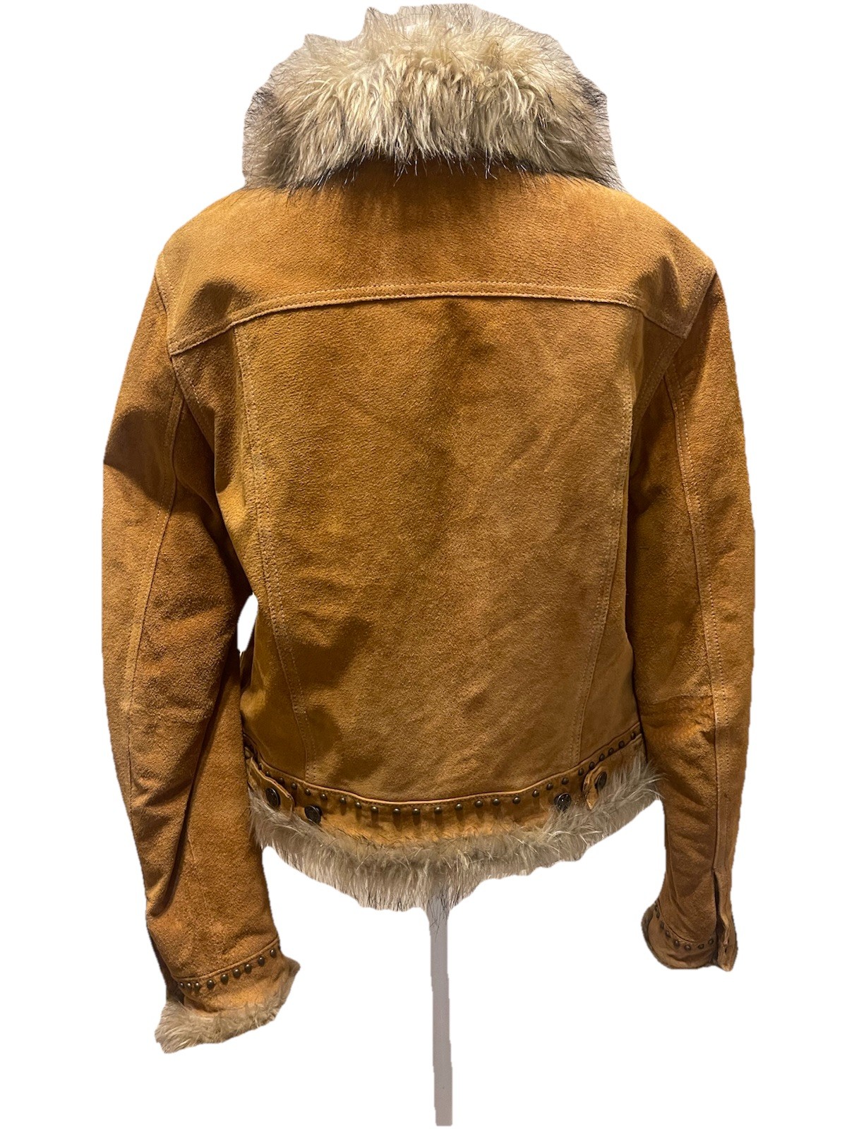Vtg GIACCA Y2K Genuine Leather Penny Lane Fur Trimmed Studded Full Zip Jacket L