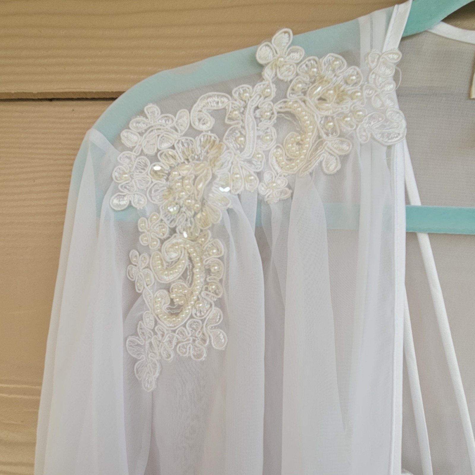 Vintage Intimo Amore White Beaded Satin Bridal Nightgown Sz XL & Sheer Robe Sz L