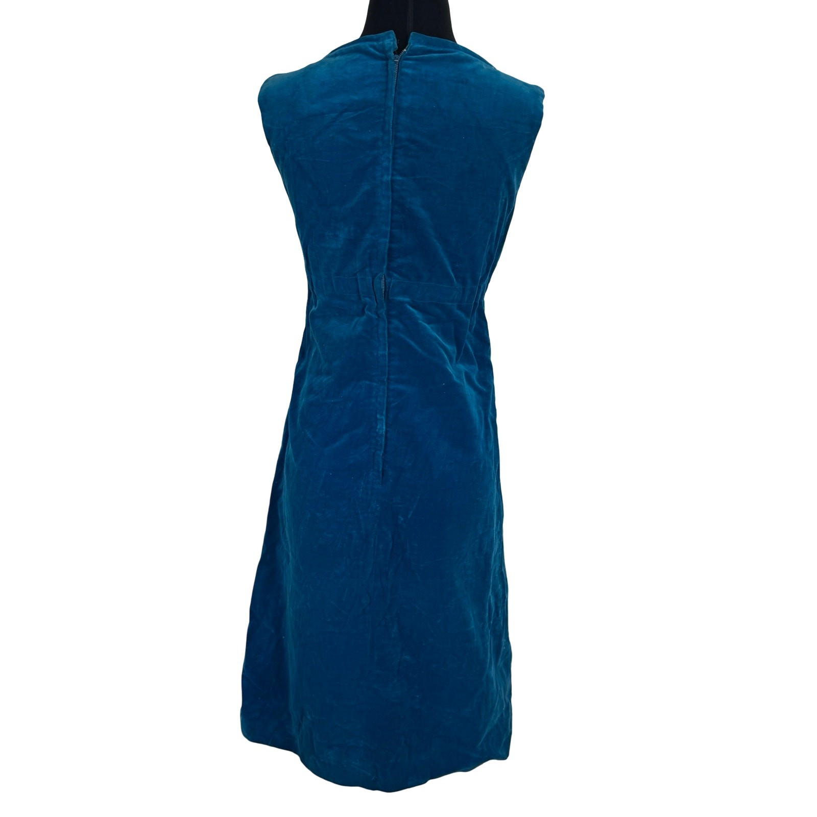 Vintage 60s Ilene Ricky Aqua Blue Velvet Dress Mod Empire Waist Tie Size XS