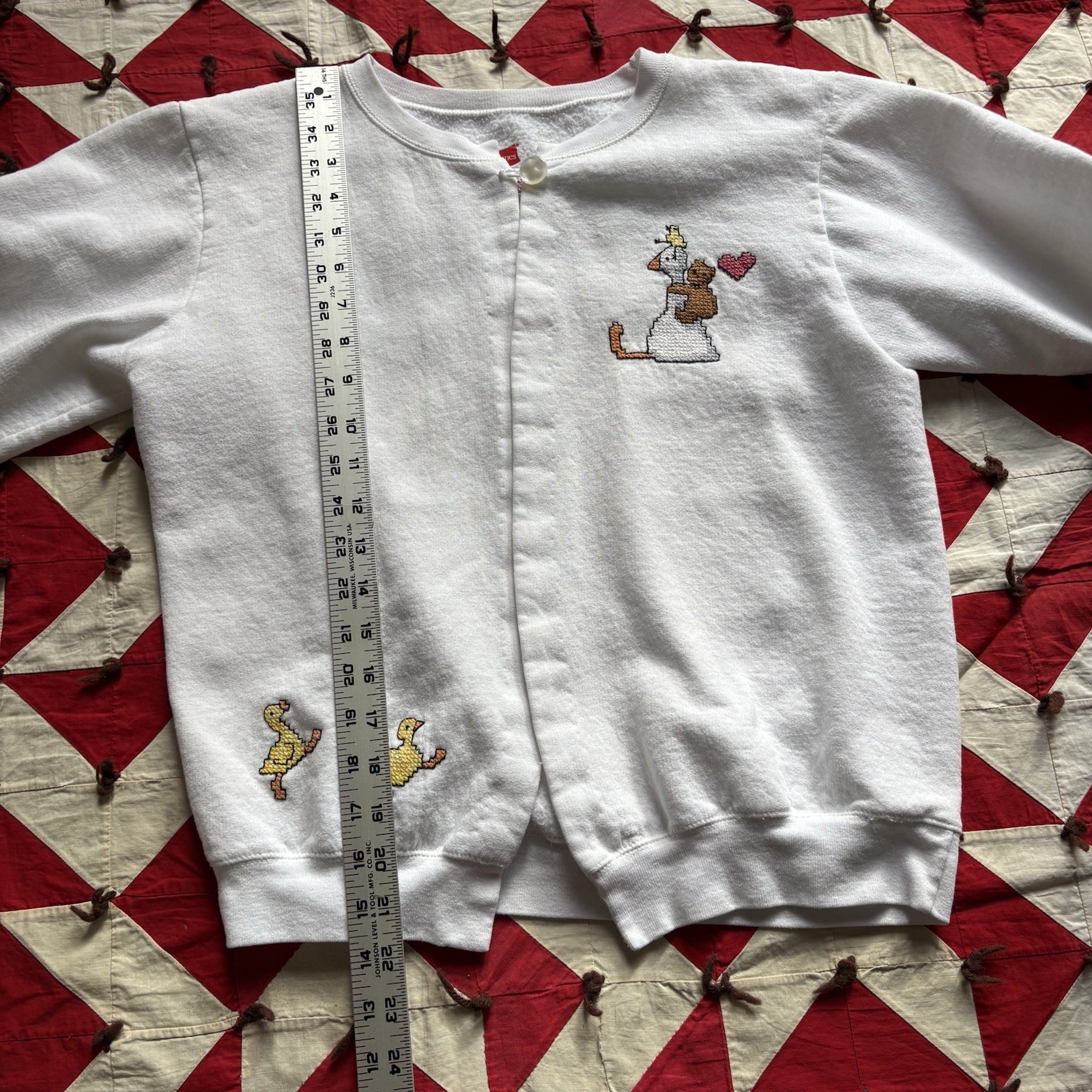 Vintage Y2K Cross Stitch Open Front Sweatshirt Women’s Cute White Grandma Style