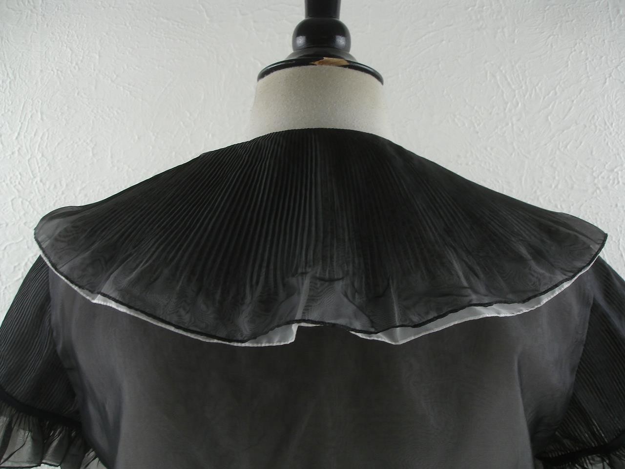 Women’s M Vtg 1940’s Penny Potter Black Sheer Top Blouse Ruffled Victorian Look