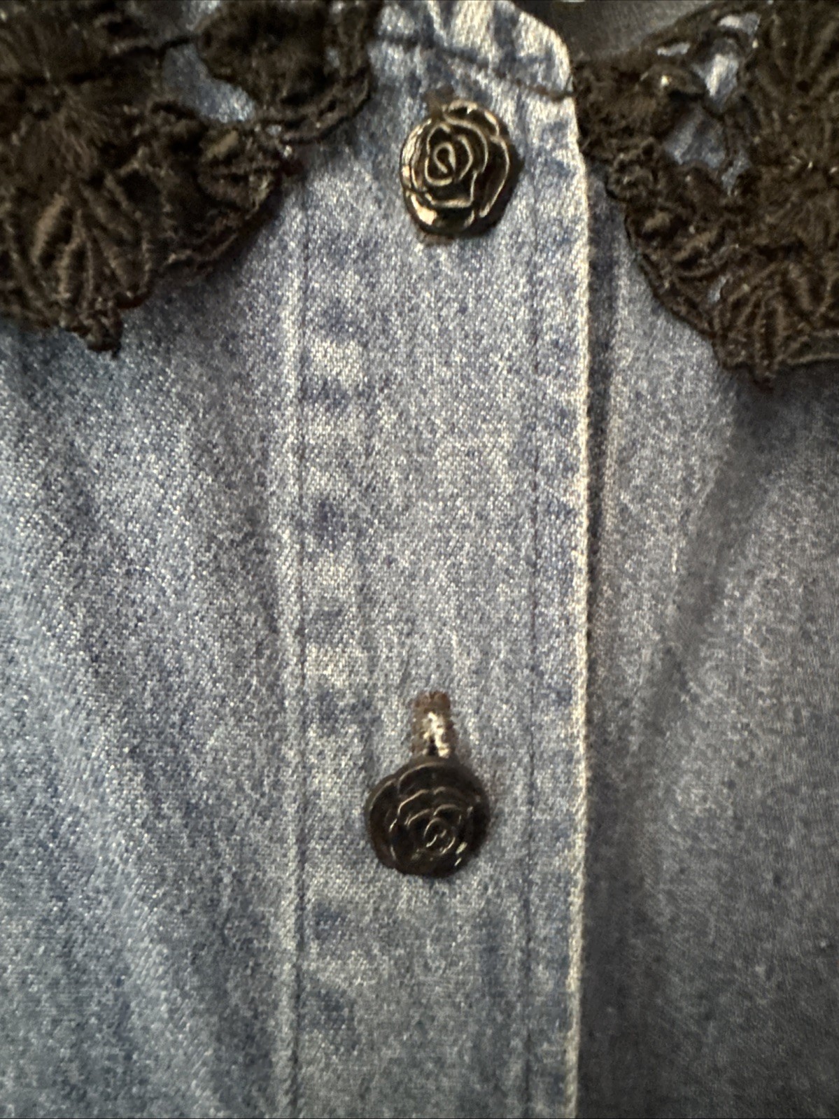 VTG 80’s C Studio Denim & Black Velvet Dress with Lace Collar Size 14