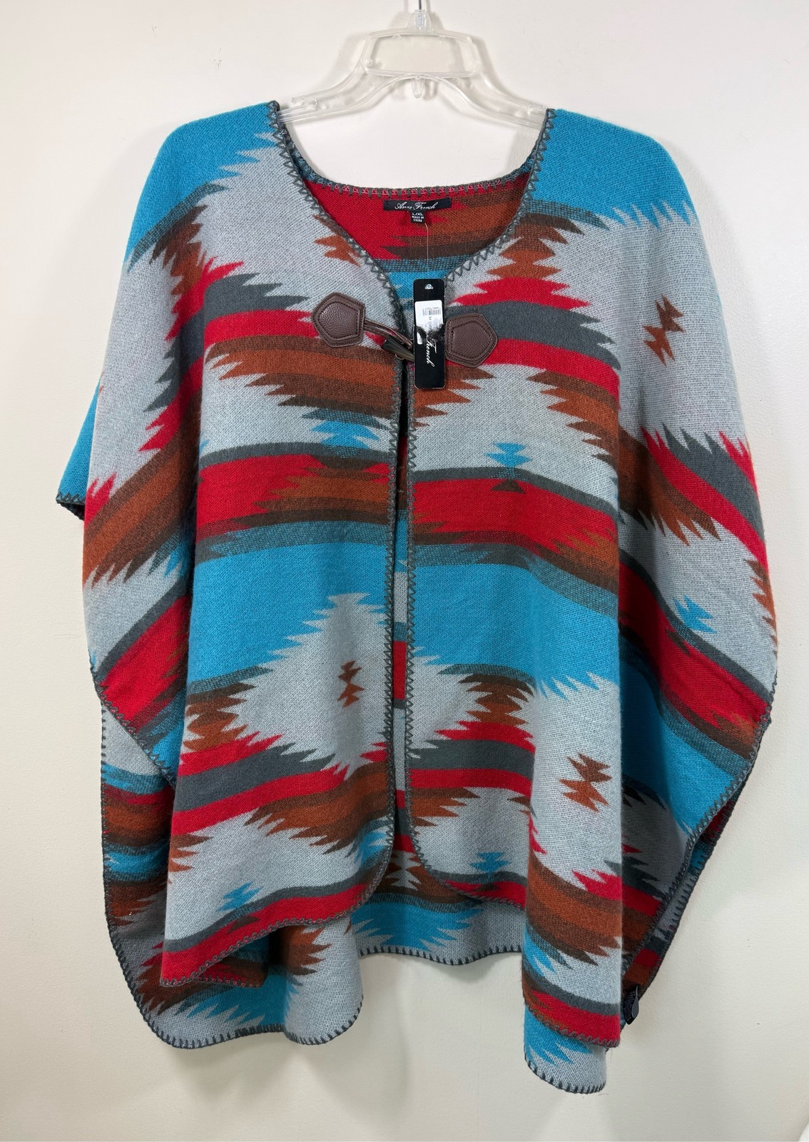 Aztec Southwestern Poncho Cape Cardigan Blanket Wrap Geometric Ranch NWT XL