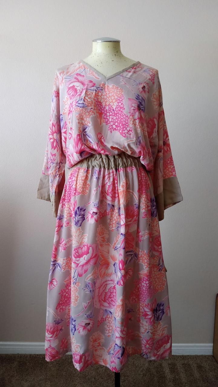 Vtg 70s Floral Midi Dress SzL India Arts Emporium Boho Gypsy Hippie Rayon