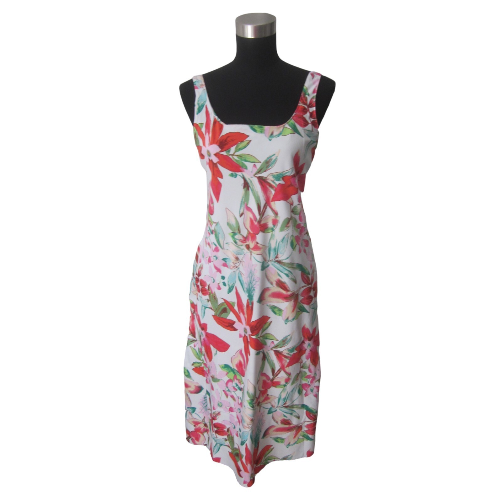 VTG NATORI Multi Color Tropical Print Sleeveless Satin Nightgown Sz S