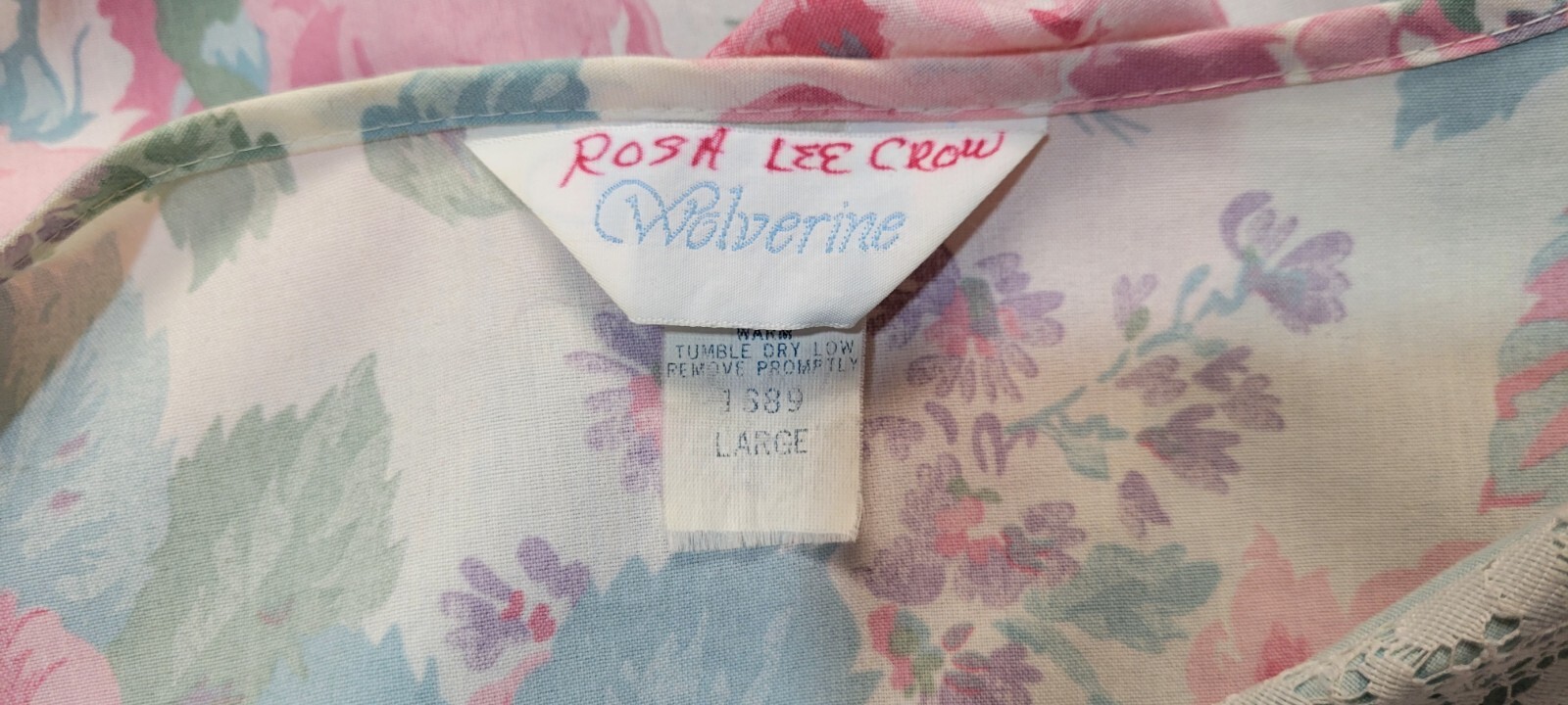 Vintage Wolverine Zip Dressing Gown Robe Pastel Floral Peter Pan Lace Collar L