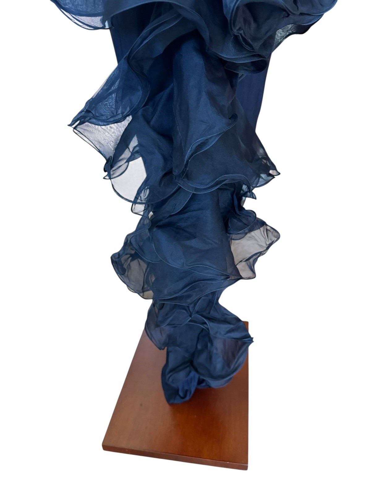 Vintage 70s 80s Jill Richards Strapless Navy Ruffle Bow Maxi Evening Dress Gown