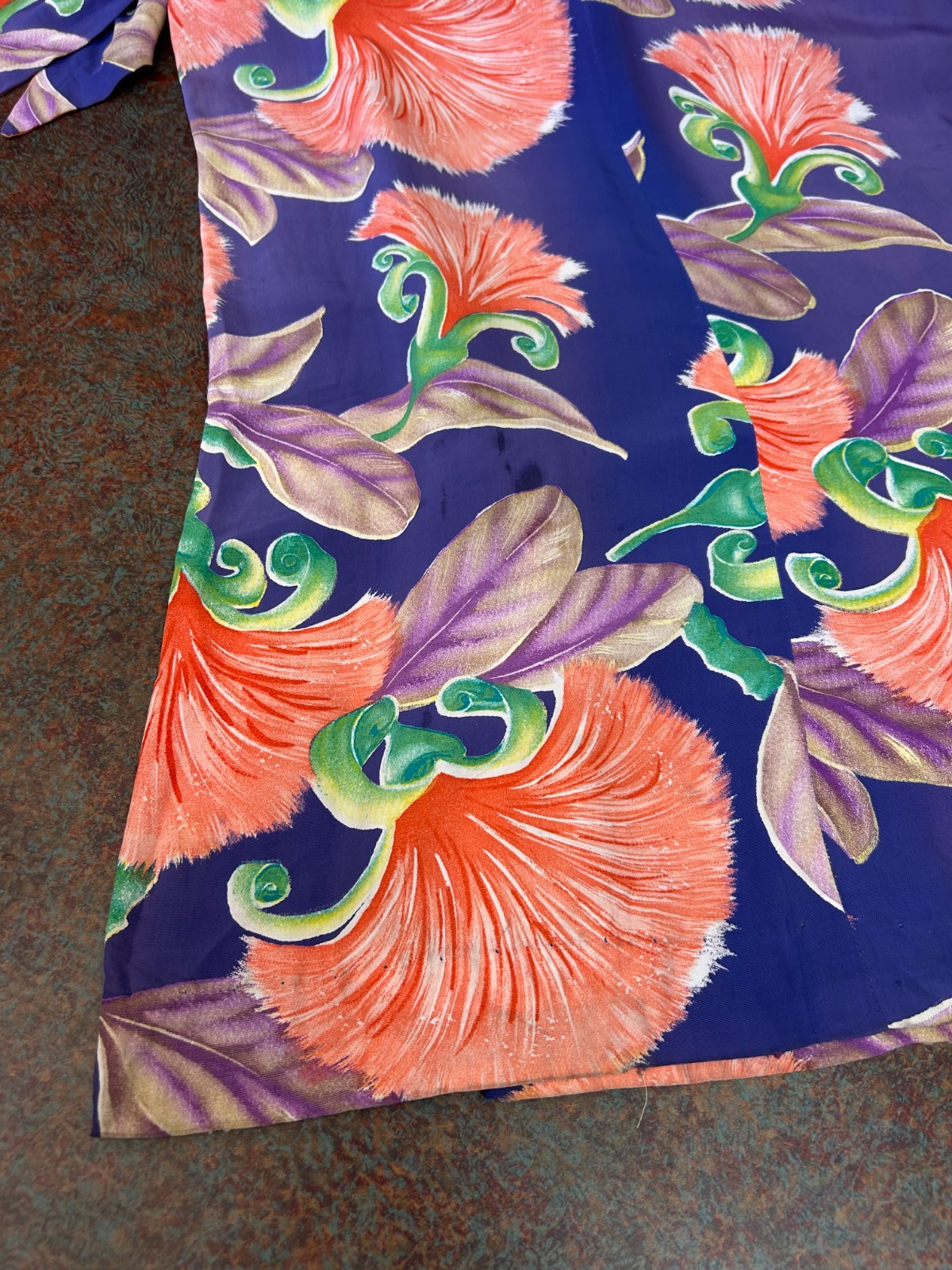 Vtg 40s Waikiki Sports Dress Honolulu Hawaii Rayon Kimono 50s MCM Tiki Pake Muu