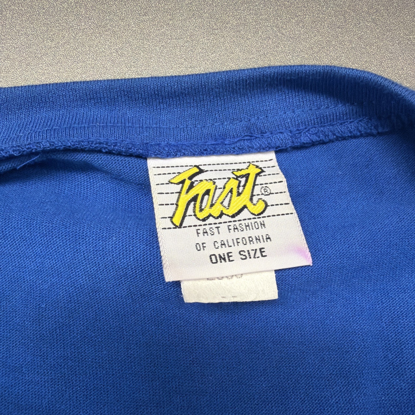 Vintage 90s Puff Paint Fashion Fruit T-Shirt Blue Painted Jewels Shoulder Pads