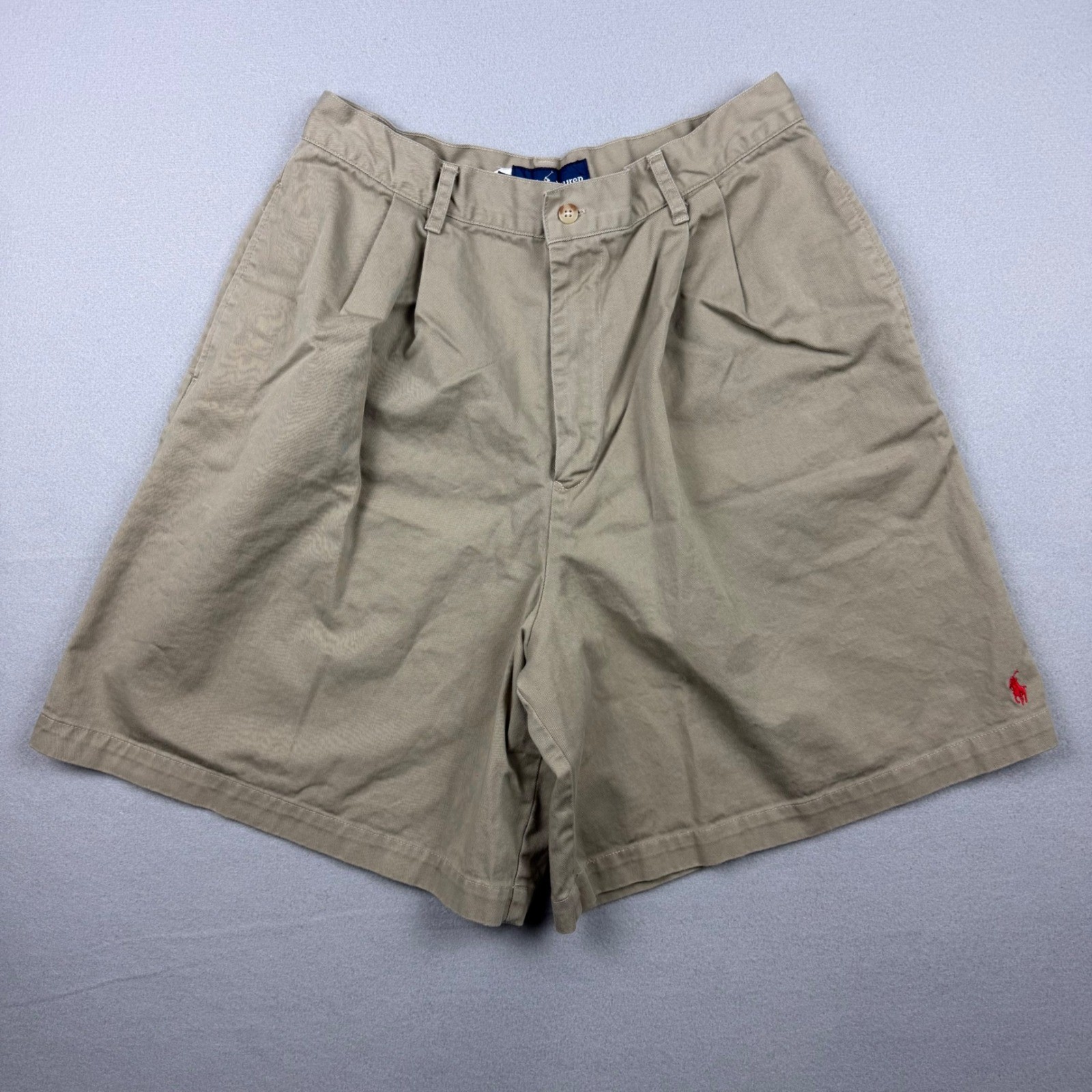 Vintage Ralph Lauren Womens 14 Tan Double Pleated Shorts USA Union Made 70s 80s