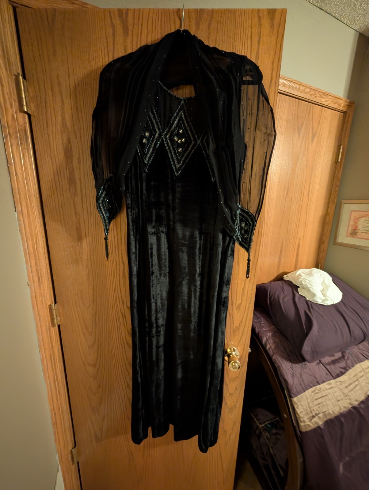 1930’s Elegant NWOT 100% Rayon Aline 48″ Sequen Midi Dress/Gloves/ Scarf Sz M