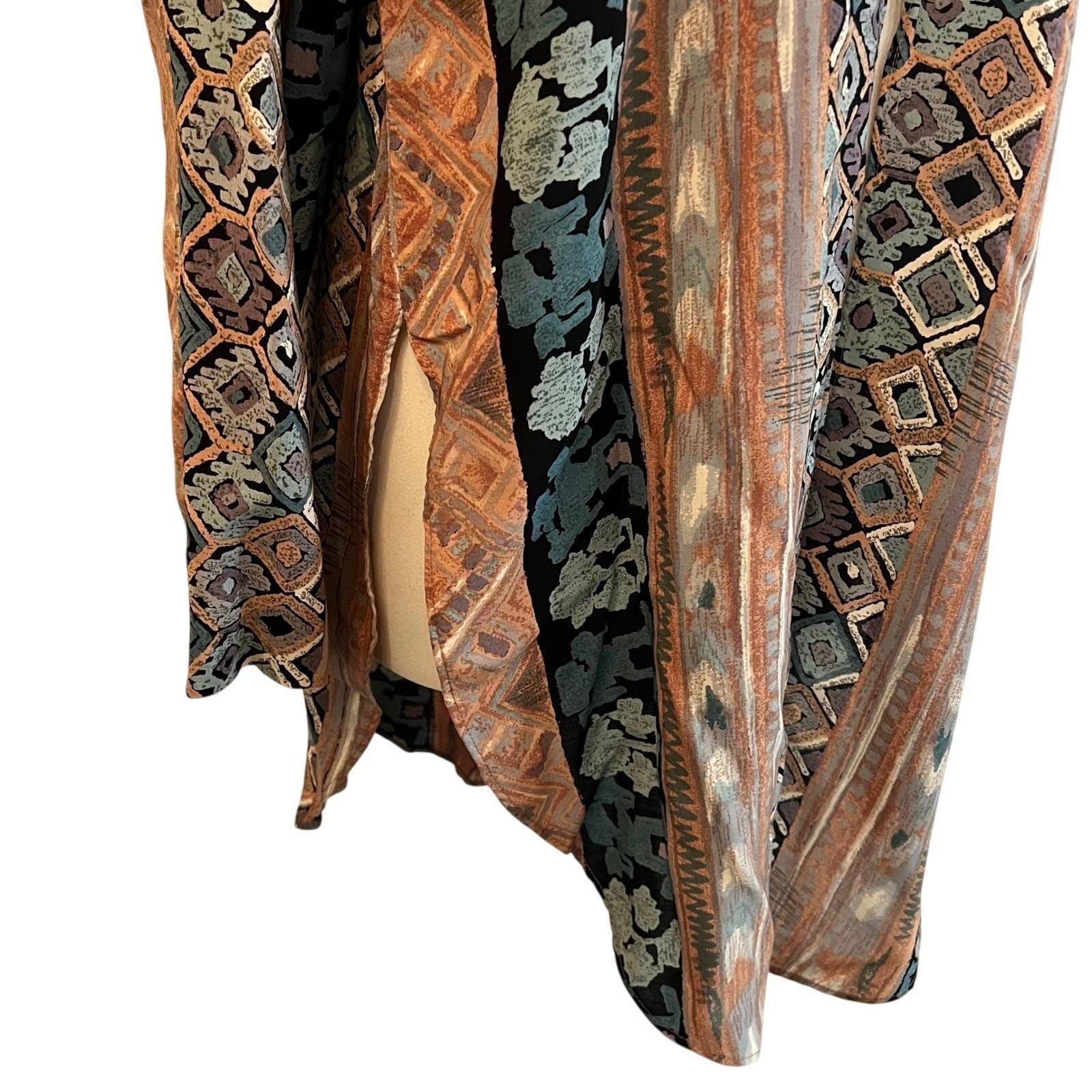 Vintage Rialto California Ethnic Print Longline Blouse Western Boho Large