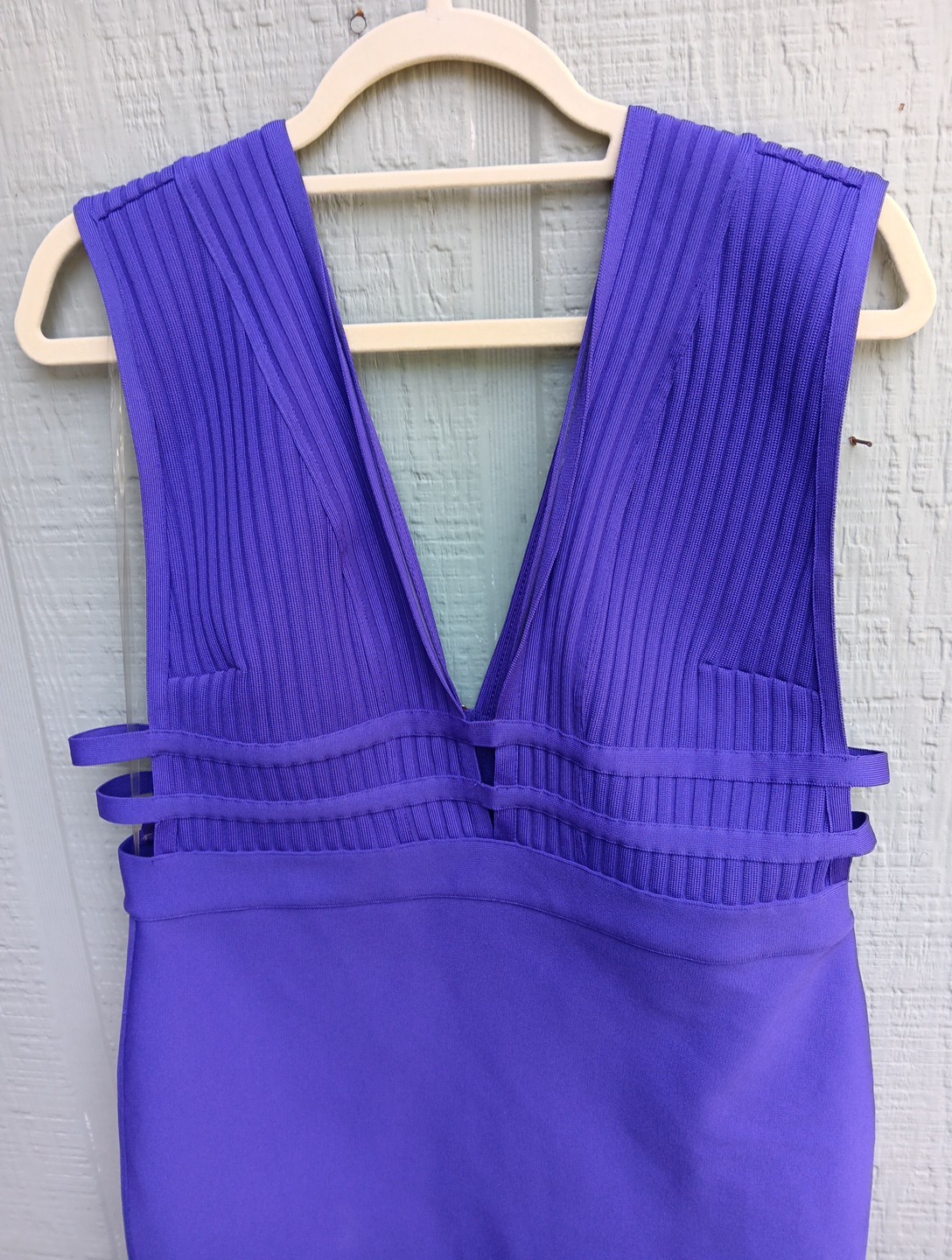Y2k Bebe XL Body Con Purple Sexy Stretch Plunge Neckline Midi Dress