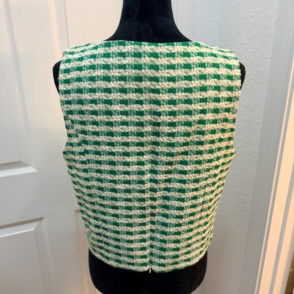 Aqua Vintage 60’s Style Tweed Top – Green & White with Gold Buttons