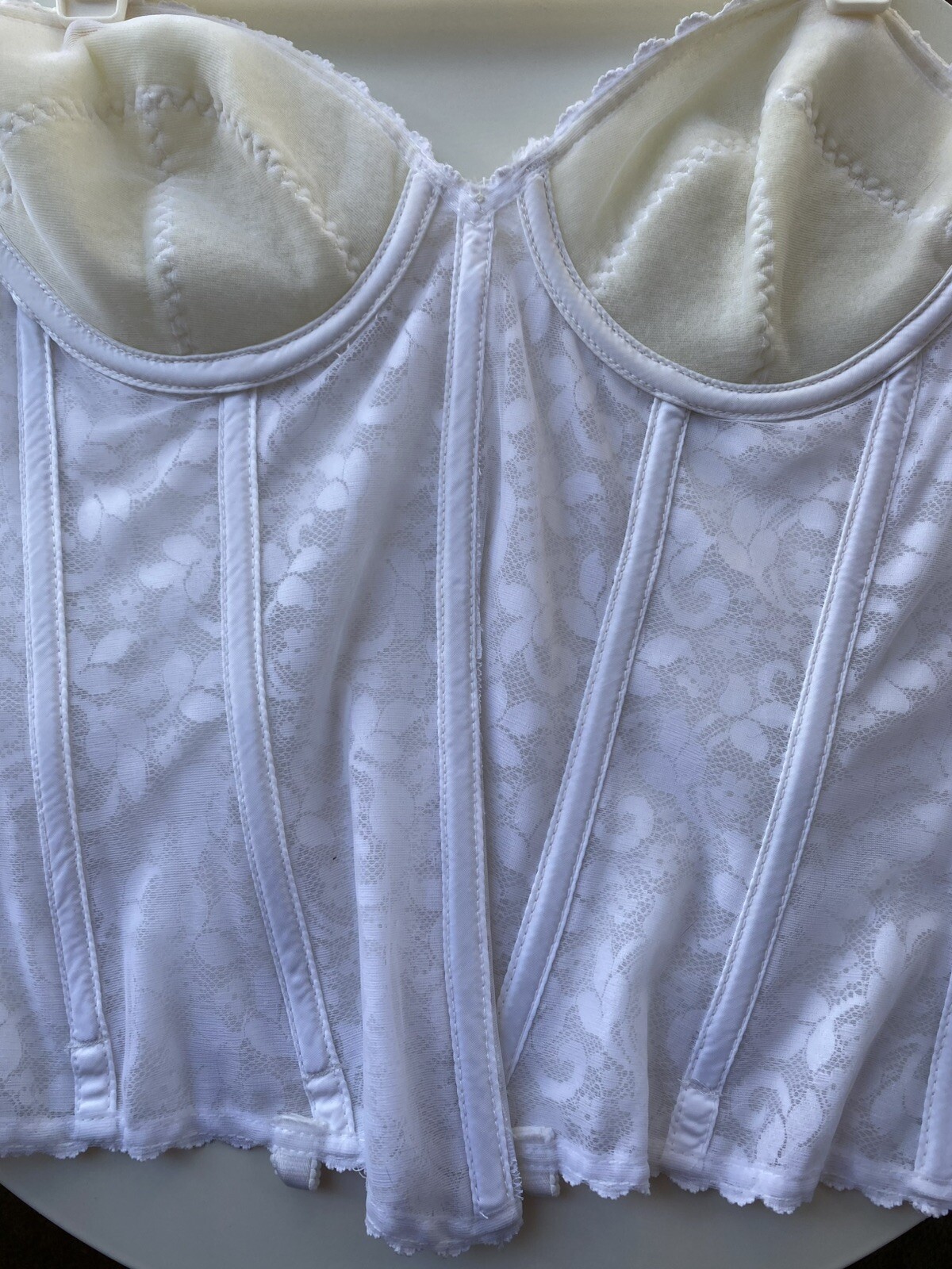 Vintage Carnival Longline Bra Size 34C White Lace Bridal Corset Top Strapless
