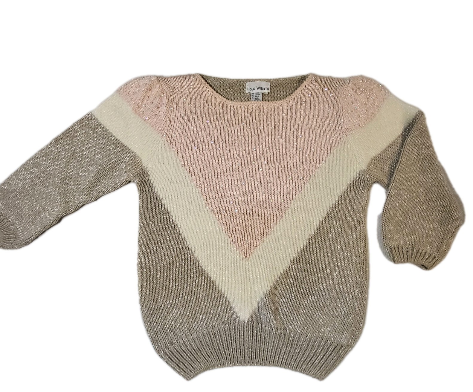 80s Vtg Angora Beaded Pullover Knit Grandma Sweater Women’s M Pink Colorblock