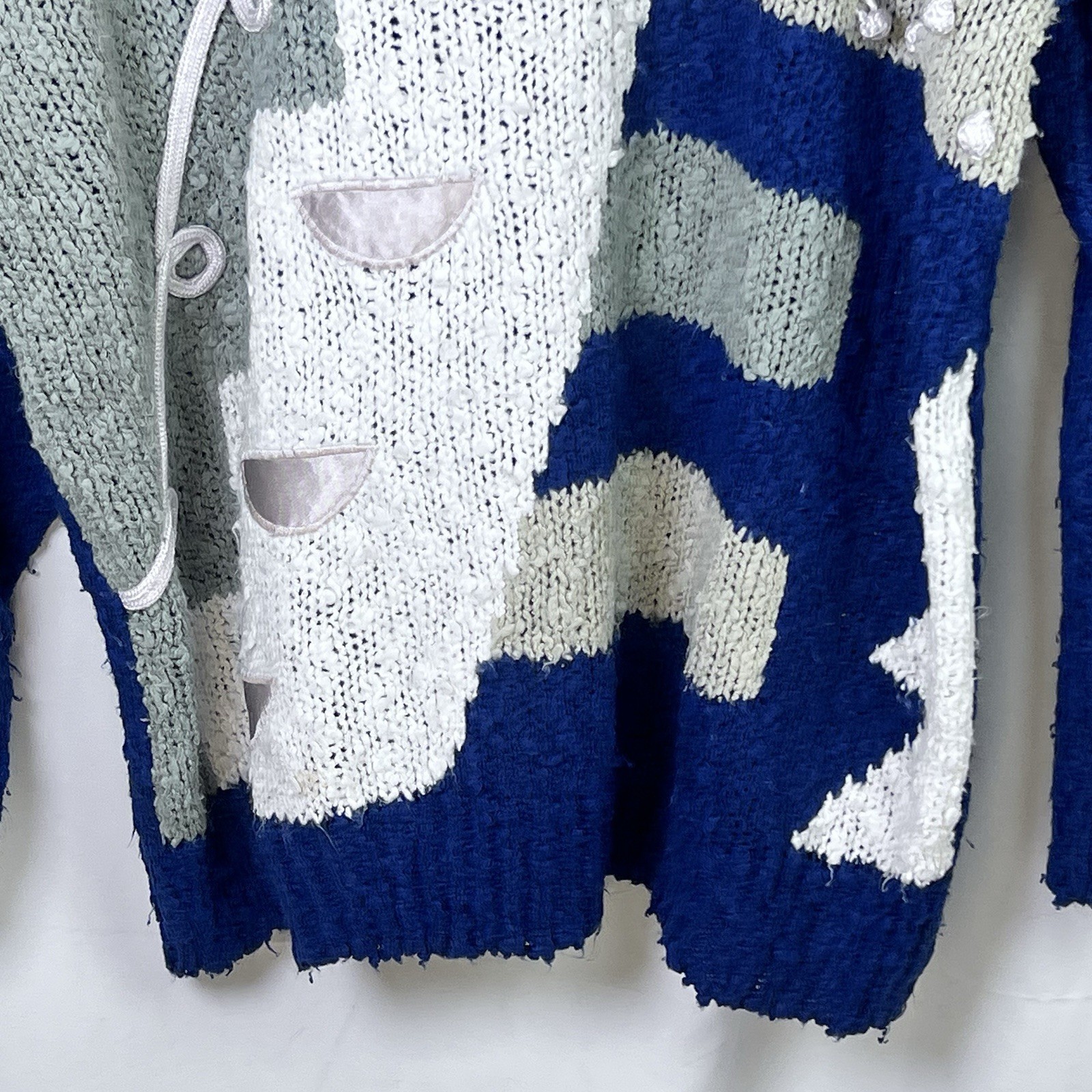 Vintage 80s IJW Mervyns Abstract Navy Creaam Knit Sweater Size Small
