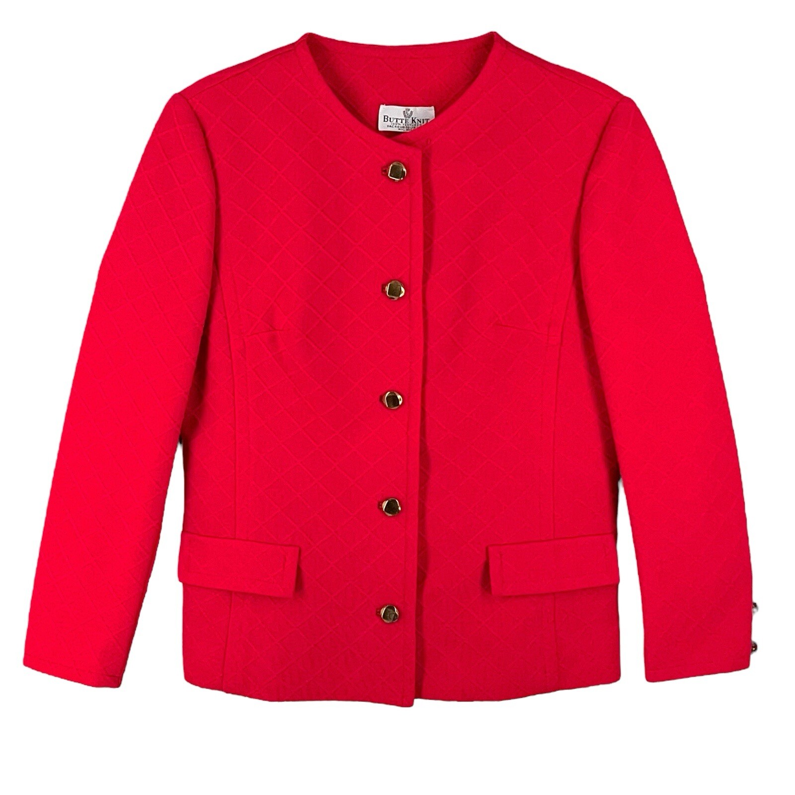 1970s Butte Knit Coral Button-Up Jacket – Gold Button Glam Size 8
