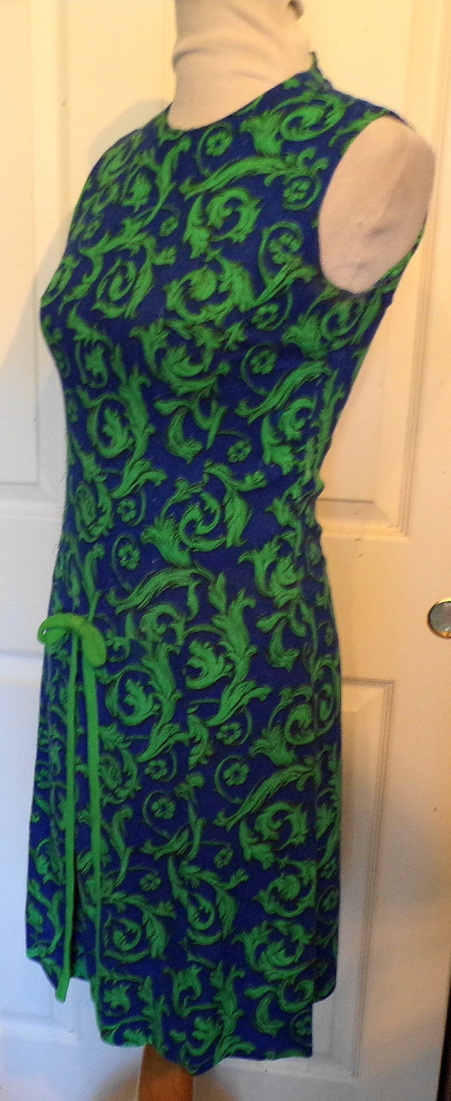 Vintage 60s 70s Blue Green Cotton Weave Dress Helen Whiting B34