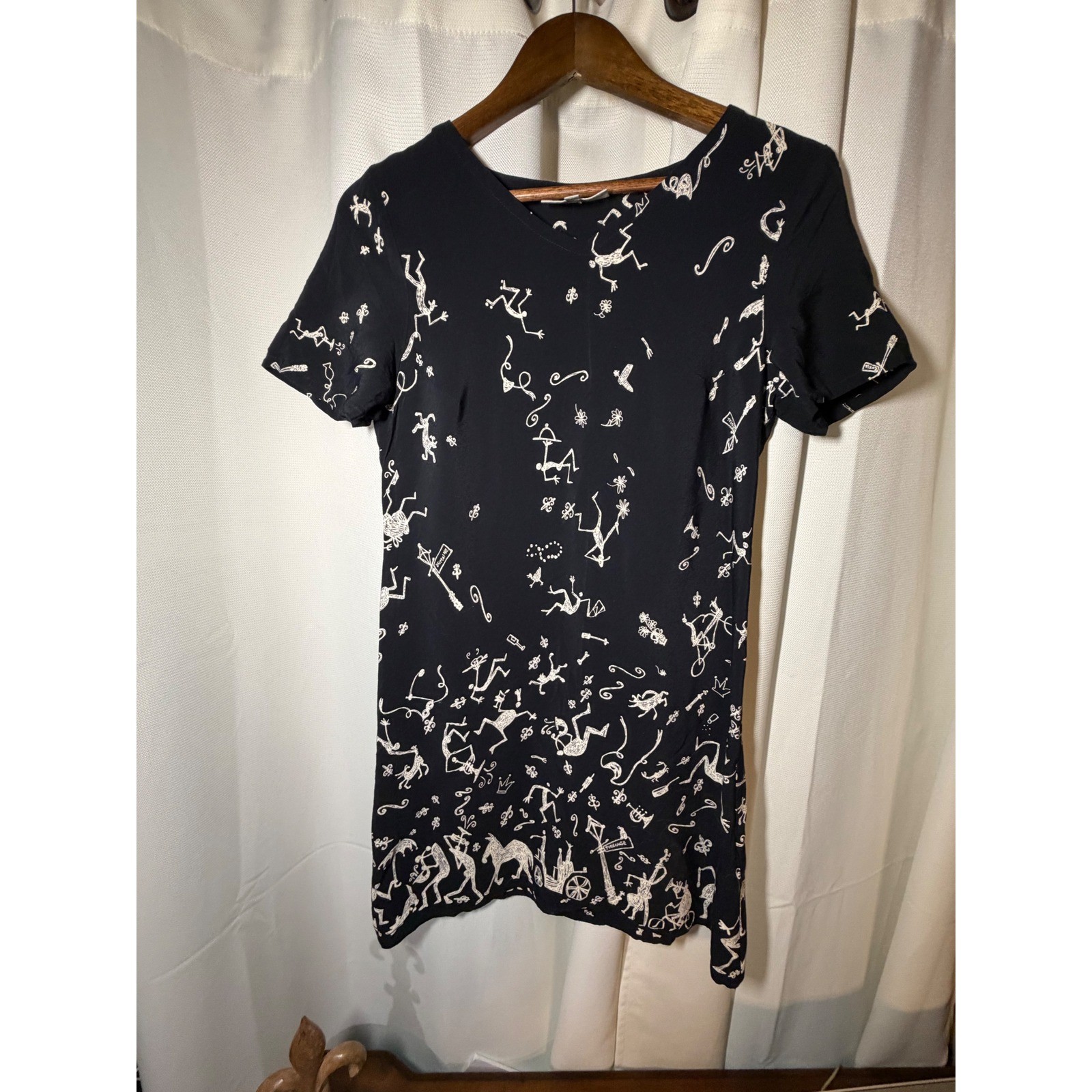 David Dart Vintage Black Rayon New Orleans French Quarter Print Dress AB0449 S
