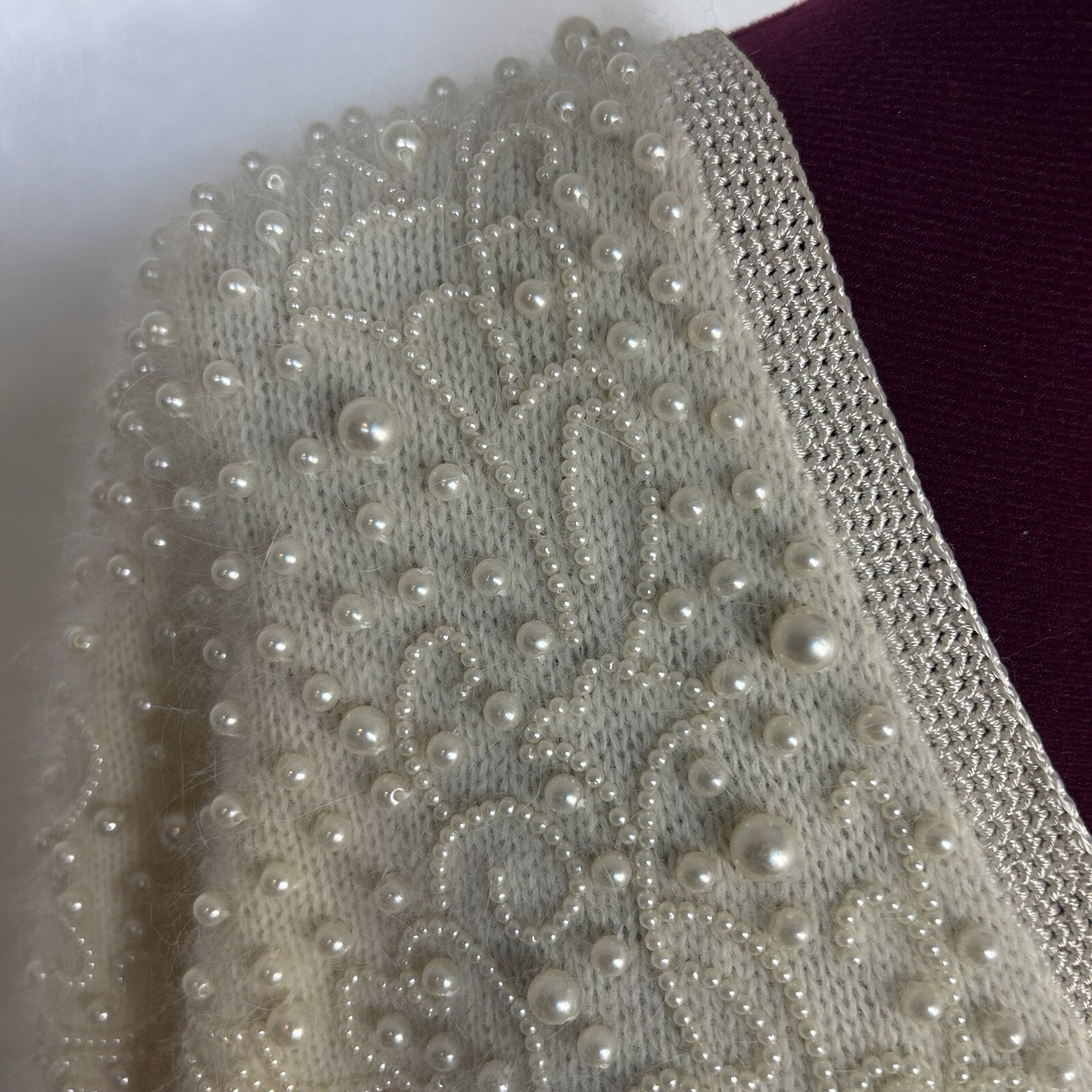 Vintage 80s Side Effects Beaded Ivory Wool Angora Rabbit Hair Sweater Sz M