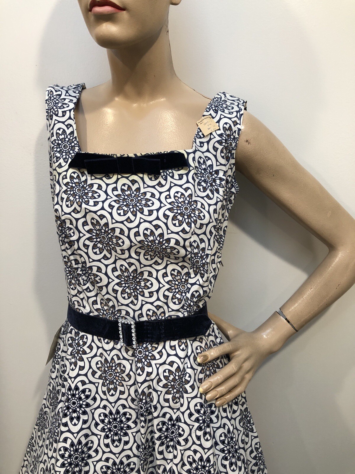 VTG 1940s-50s „SUE SHERRY” Die-Cut EYELET Graphic SUNDRESS *DEADSTOCK w/TAGS XXS