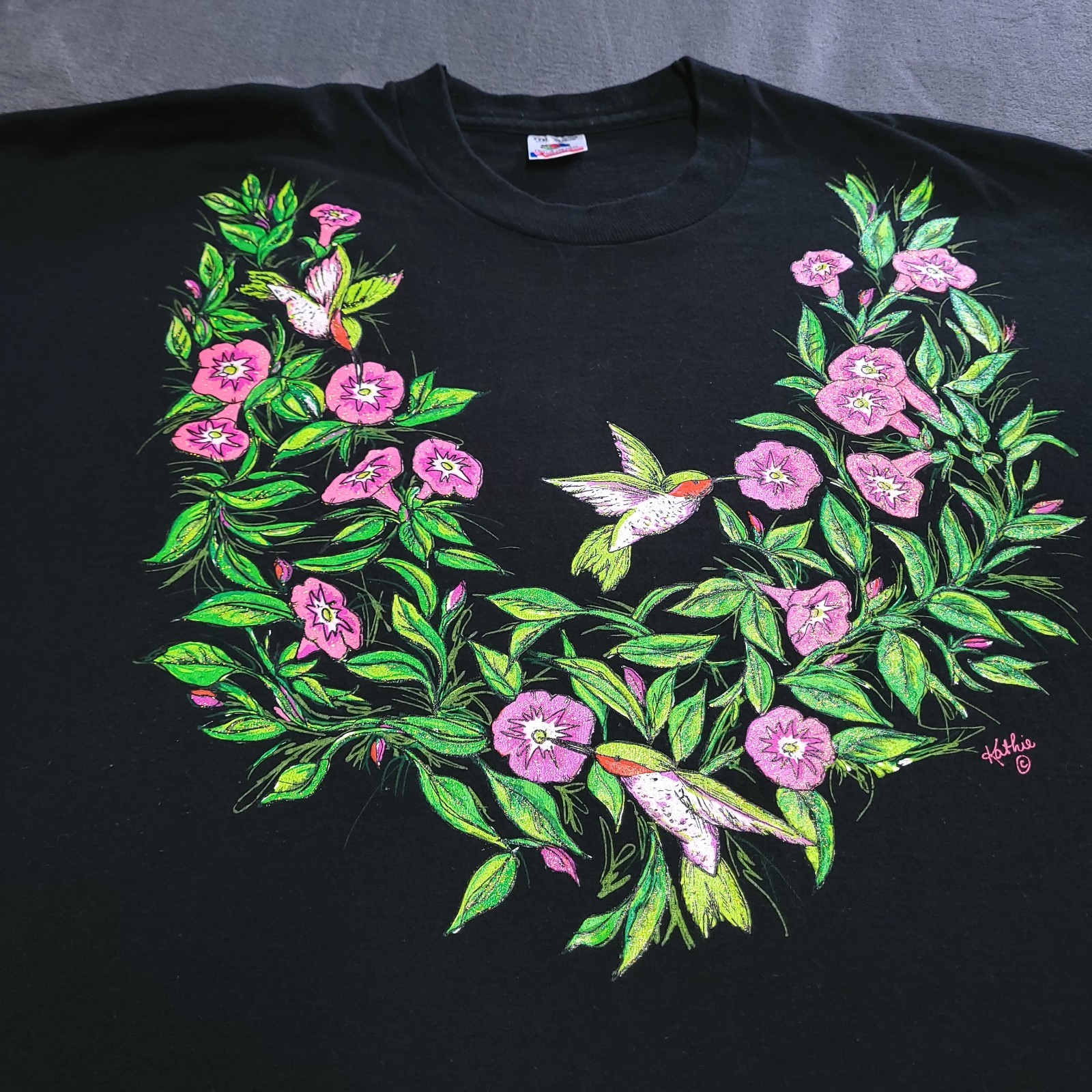 Vtg 90s Floral Hummingbirds Single Stitch Made USA 3XL Shirt Flower Glory