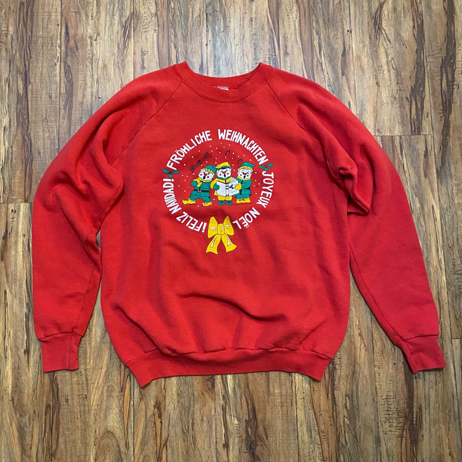 Vintage 80s/90s Ugly Christmas Sweater Size XL Feliz Navidad International Song