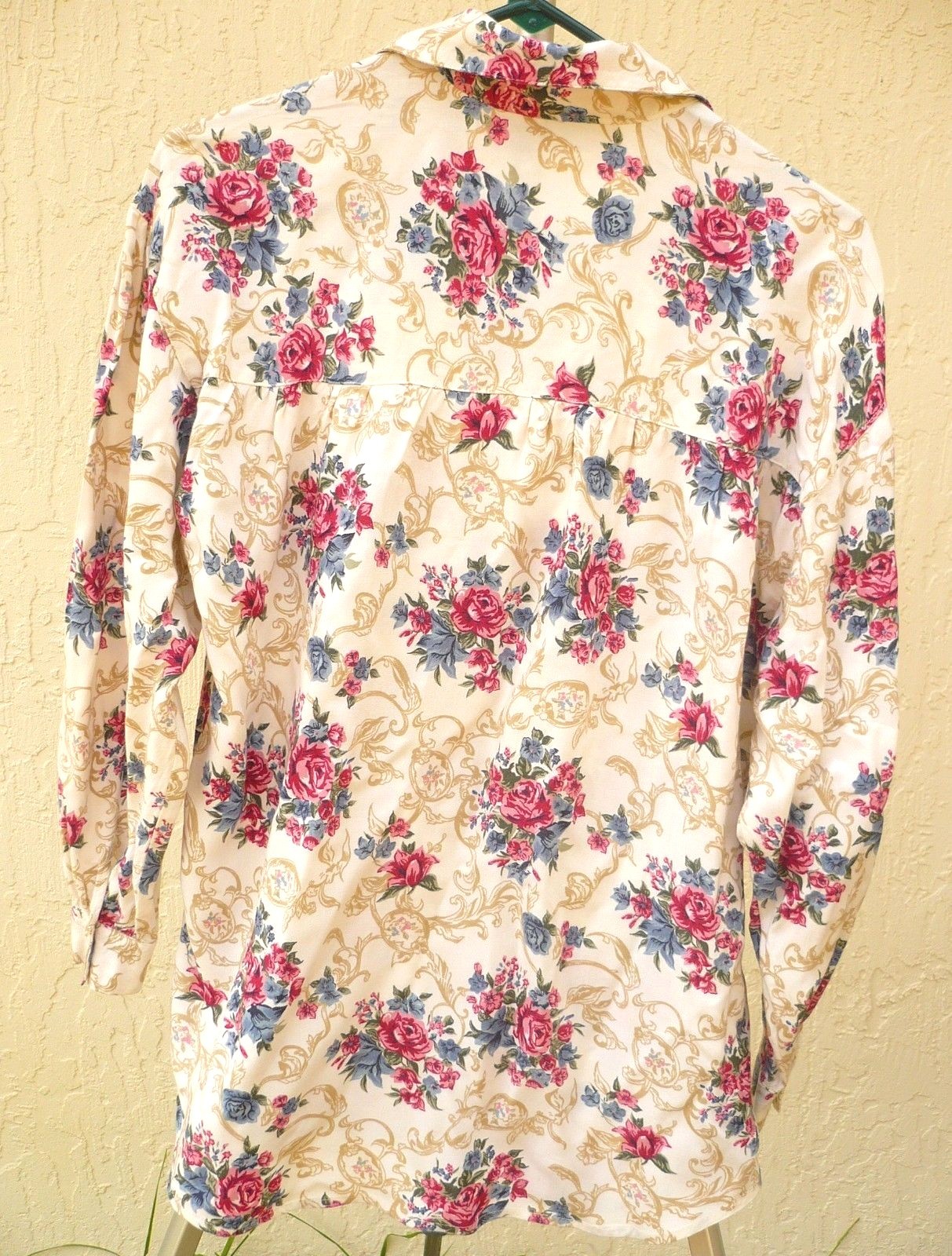 VTG RED ROSES 90S L XL R OVERSIZED M BUTTON UP FLORAL BOUQUET SHIRT WOMEN BLOUSE