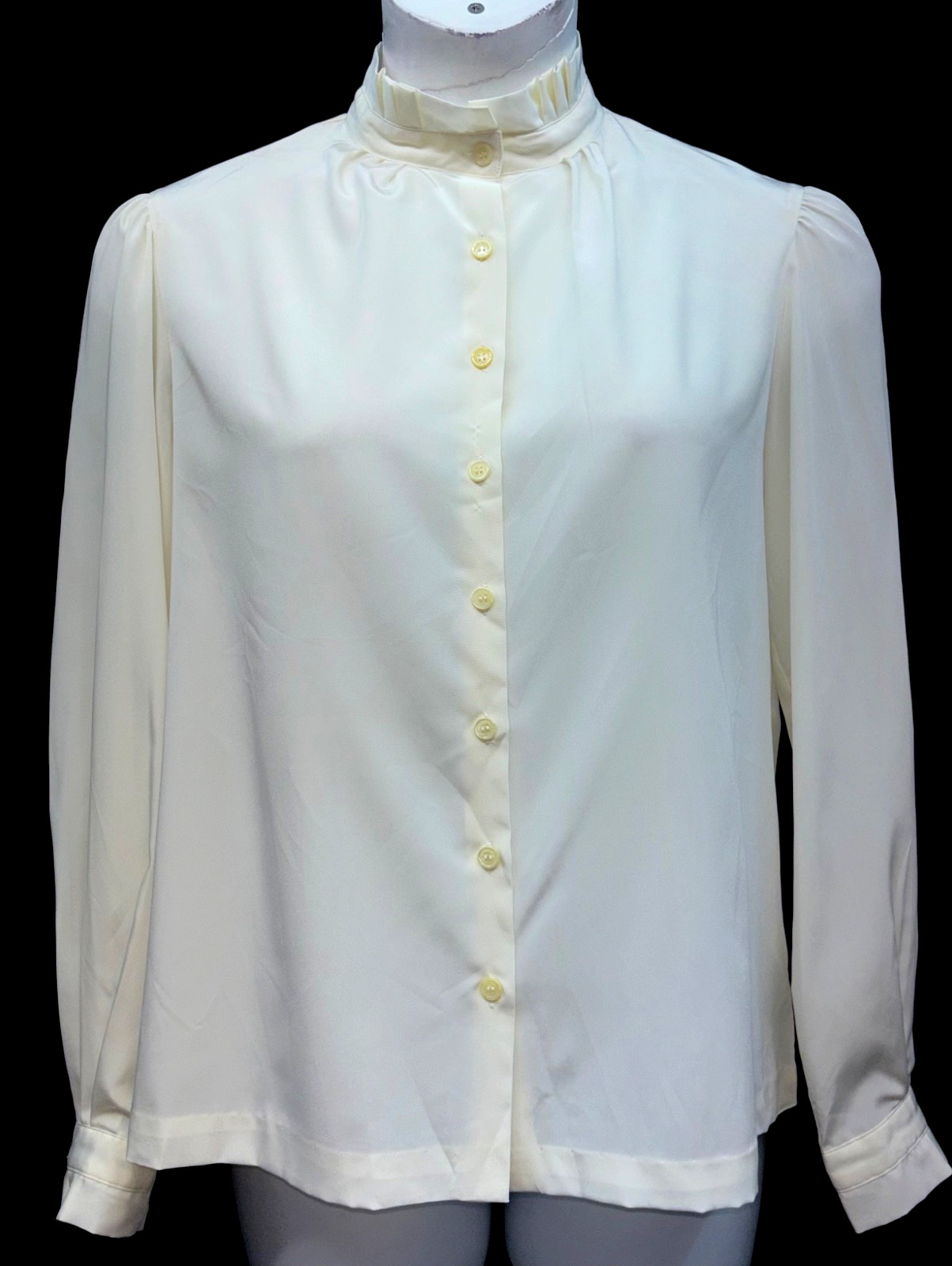 Vintage Austin Hill Women Size 14 Button Up Mock Neck Long Sleeve Blouse Cream