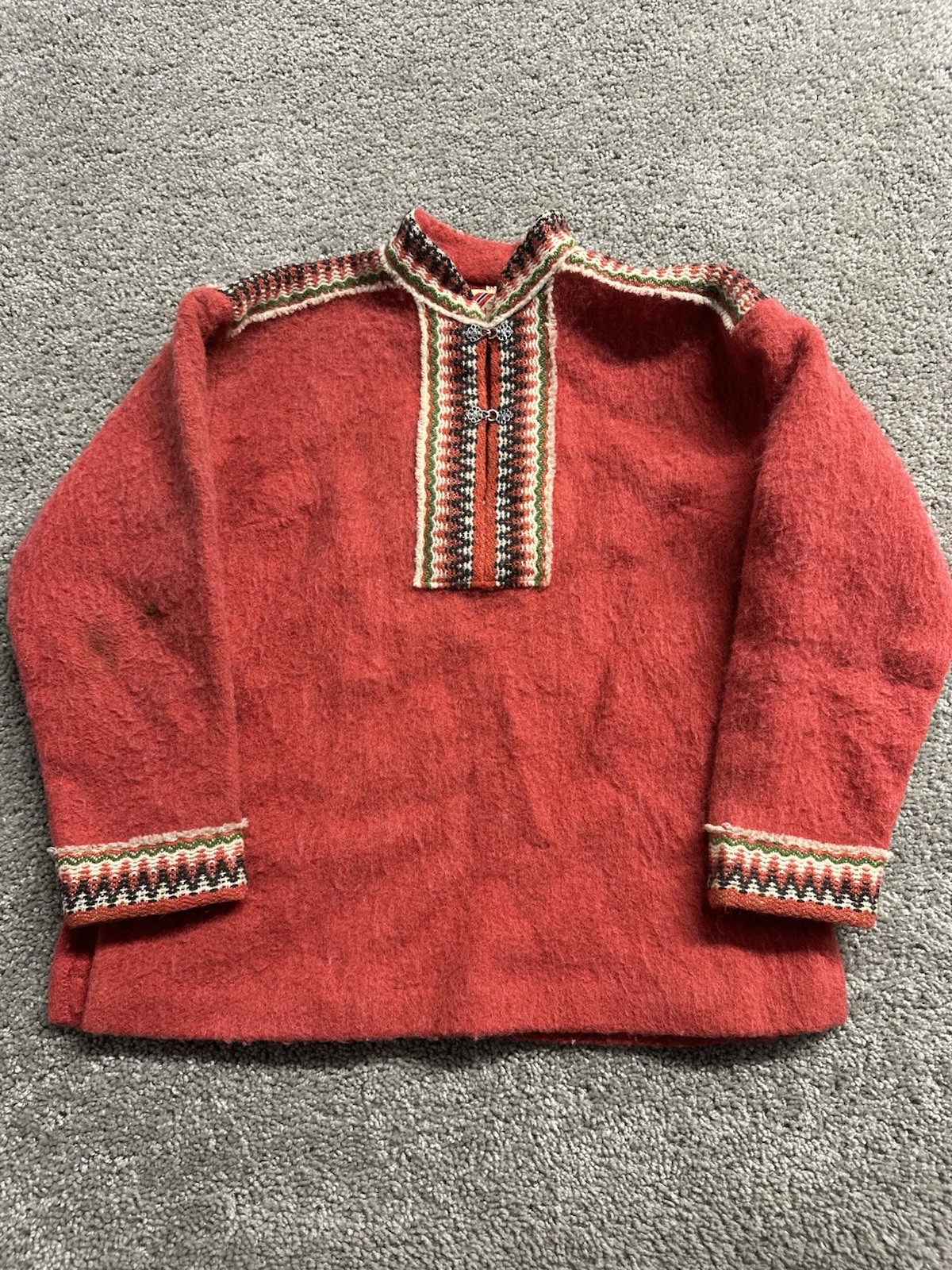 1960s Kjell of Norway Vintage Fair Isle Wool Sweater Orange Pullover sz 38 Women