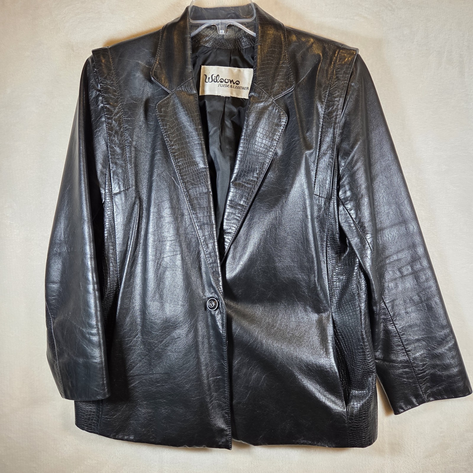 Wilsons 80s Black Leather Jacket Blazer Women’s Vintage Snakeskin Accent