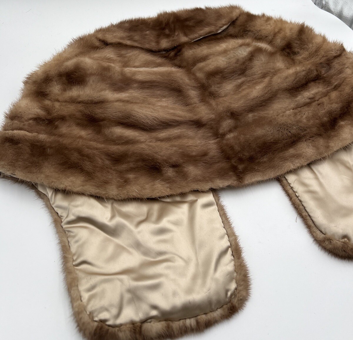VTG Mink Fur Stole& Hat Shawl Collar Shoulder Wrap Brown O/S 60s 50s