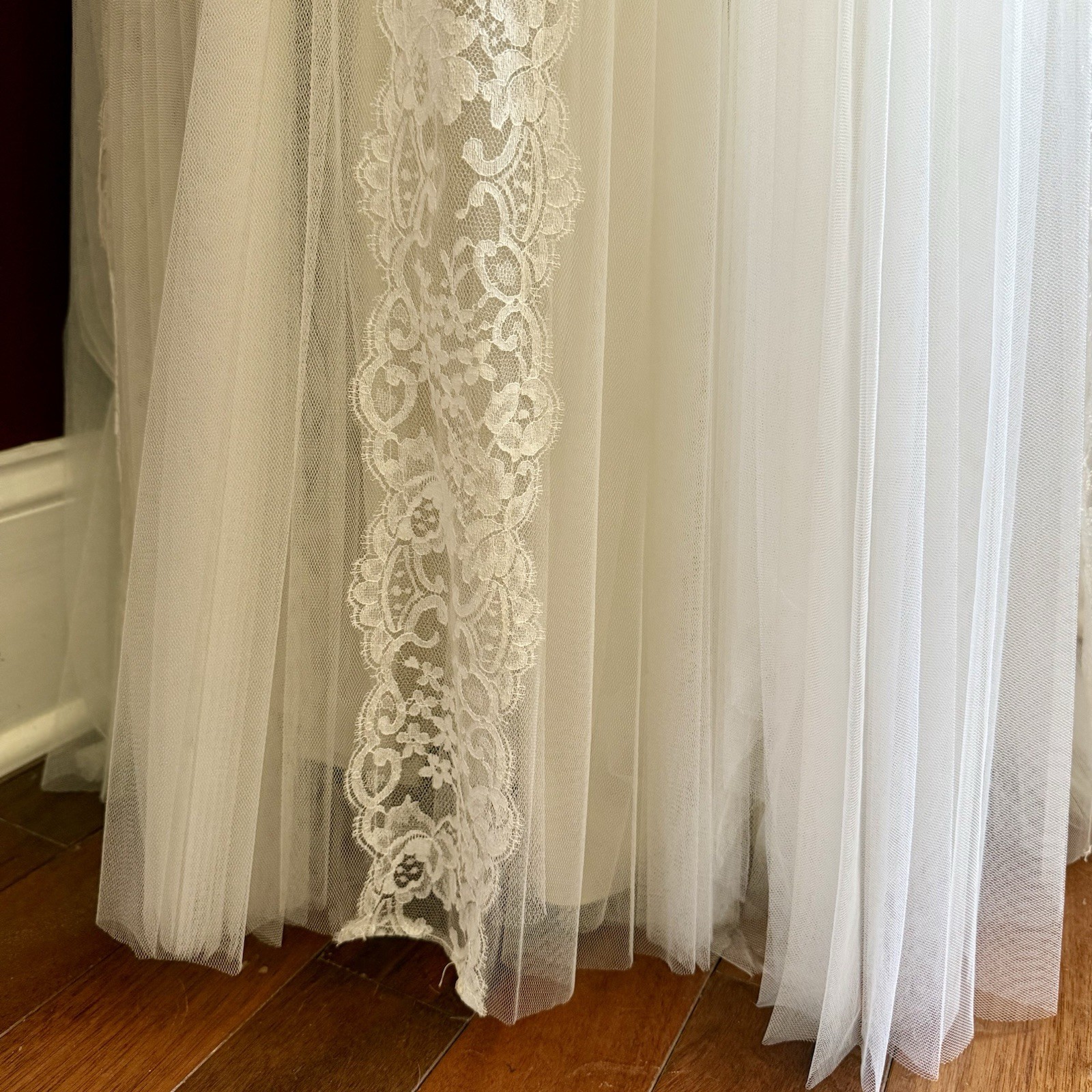 VTG 50s MCM Ivory Cupcake Accordion Tulle Lace Satin Wedding Dress & Headpiece