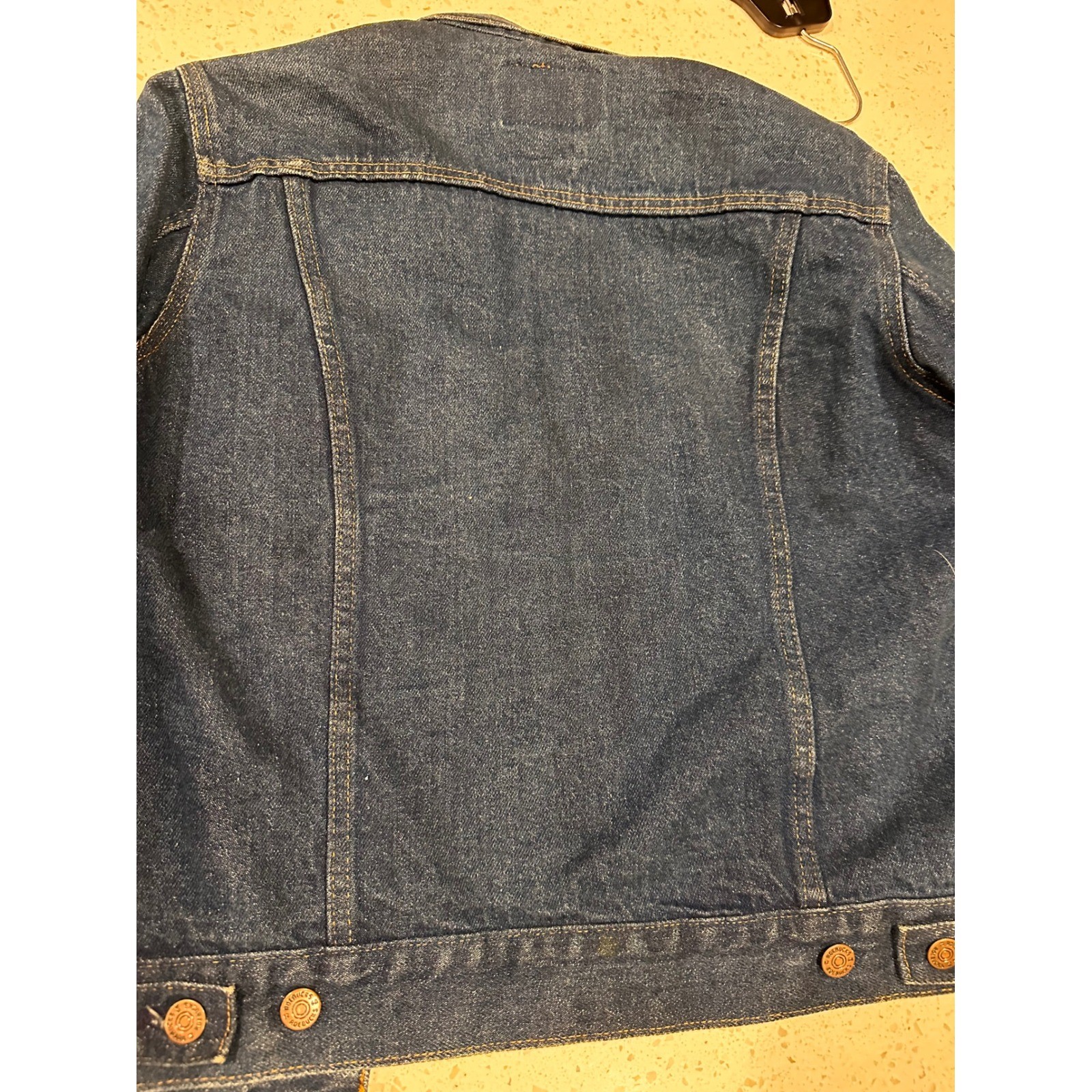 Vintage 1970s Sears Roebucks Denim Trucker Jacket USA Dark Wash Size 18 read