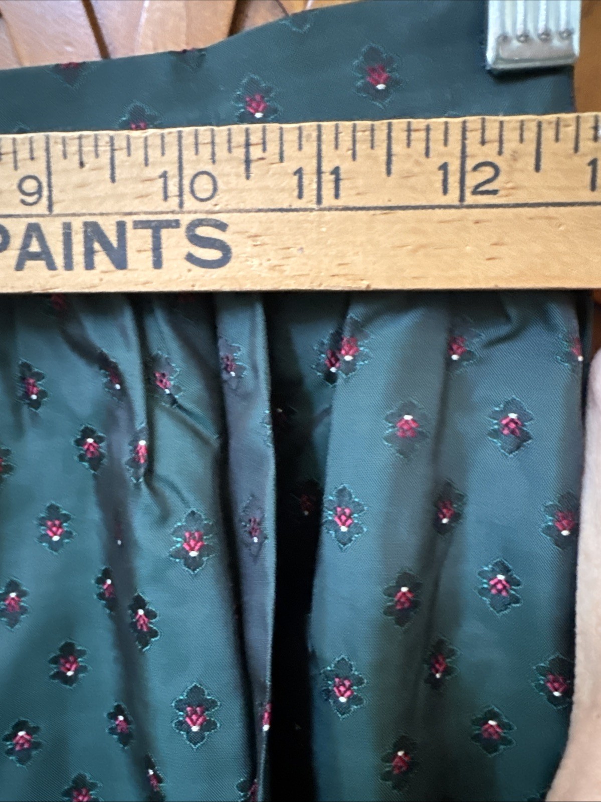 Susan Bristol Vintage Dark Green Floral Maxi Skirt Pleated Ribbon Trim Size 8