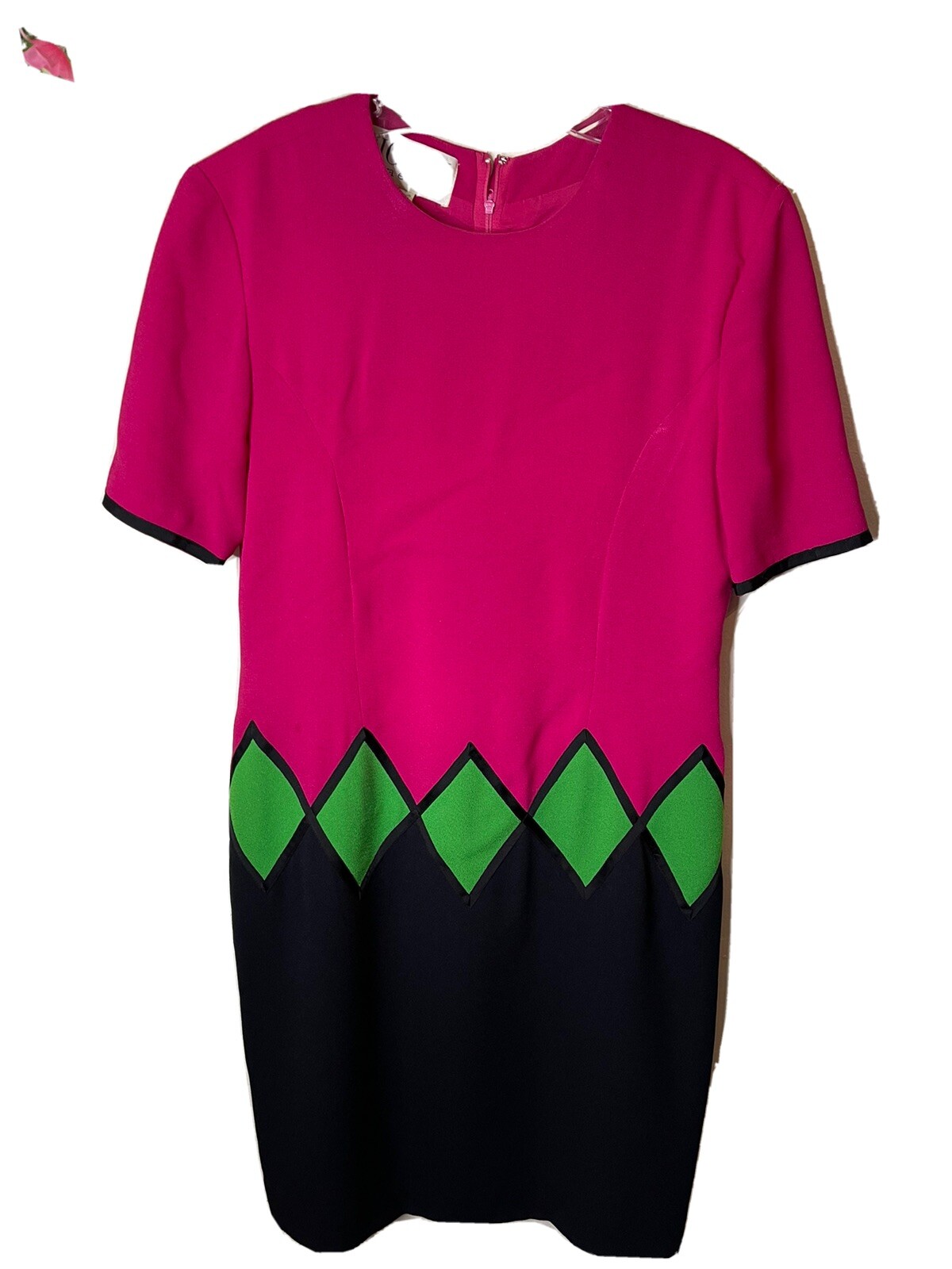 Vintage 80’s hot pink diamond dress Working Girl Secretary Grandmacore Argyle 6