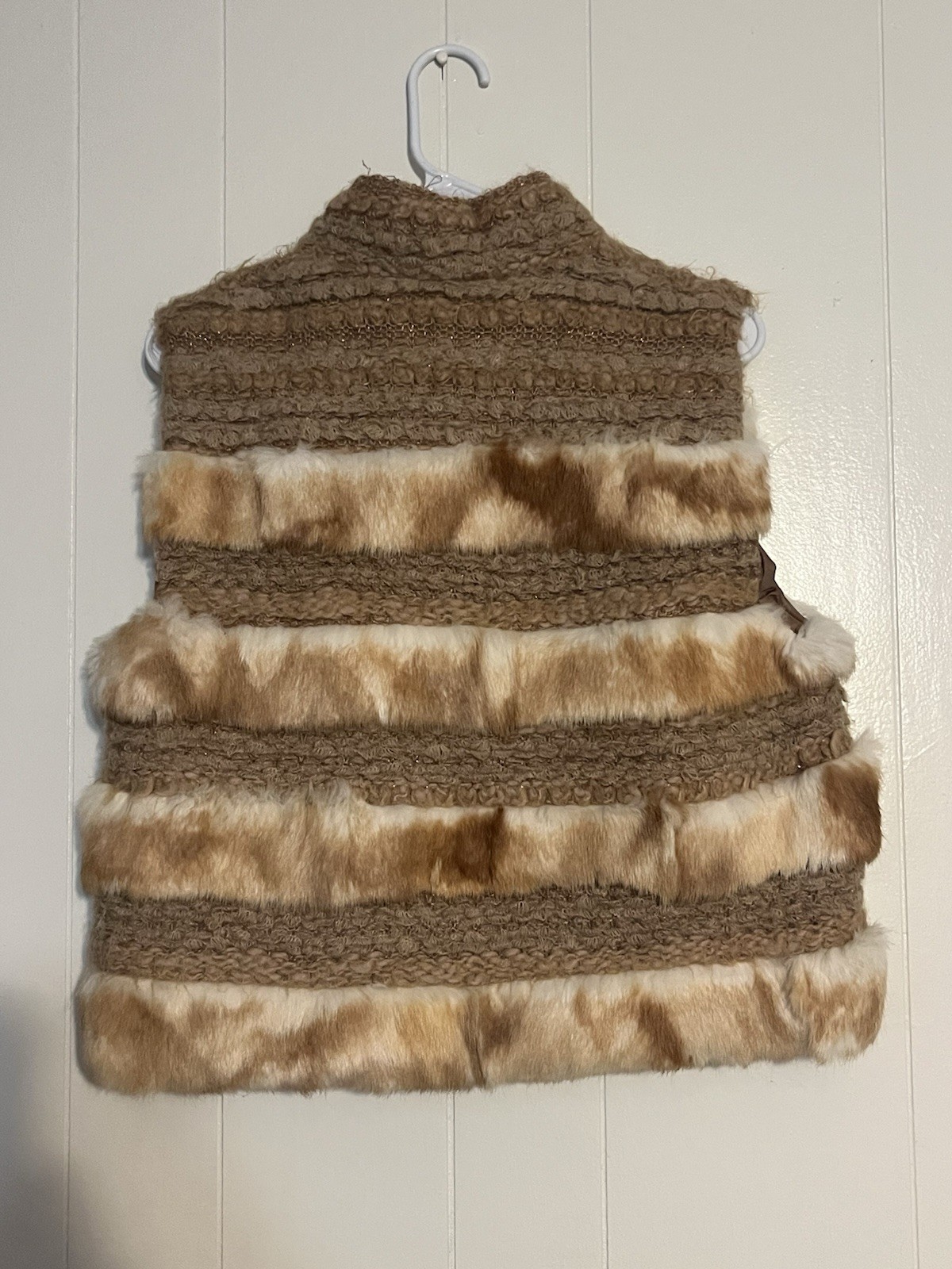 Vintage Made In Italy Vest Women Boho Luxury Faux Fur Wool Sz 10 (Eu 46) 60s-70s
