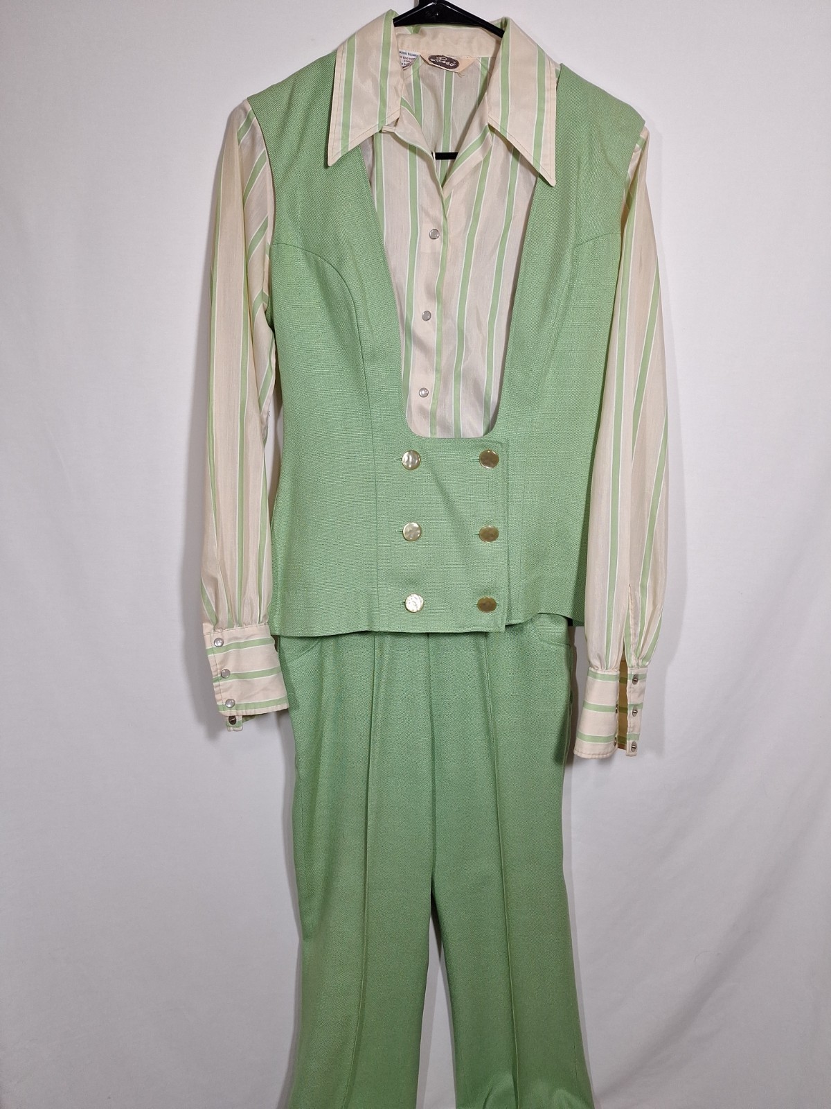 Vintage 1970s Lasso 3-Piece Coordinated Pantsuit Set – Green & Cream…