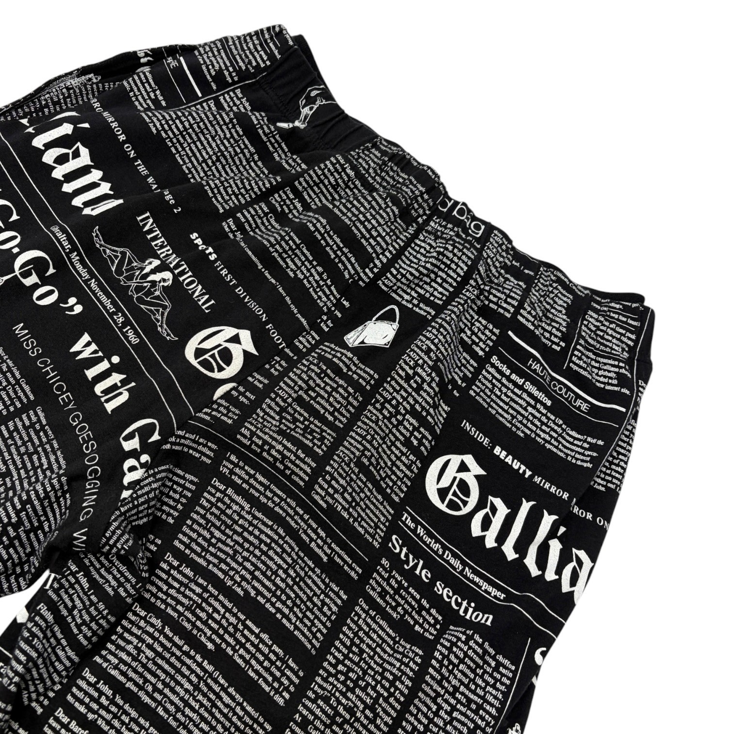 John Galliano Vintage Newspaper Print Hoodie Top Pants Set #XS Black 902549