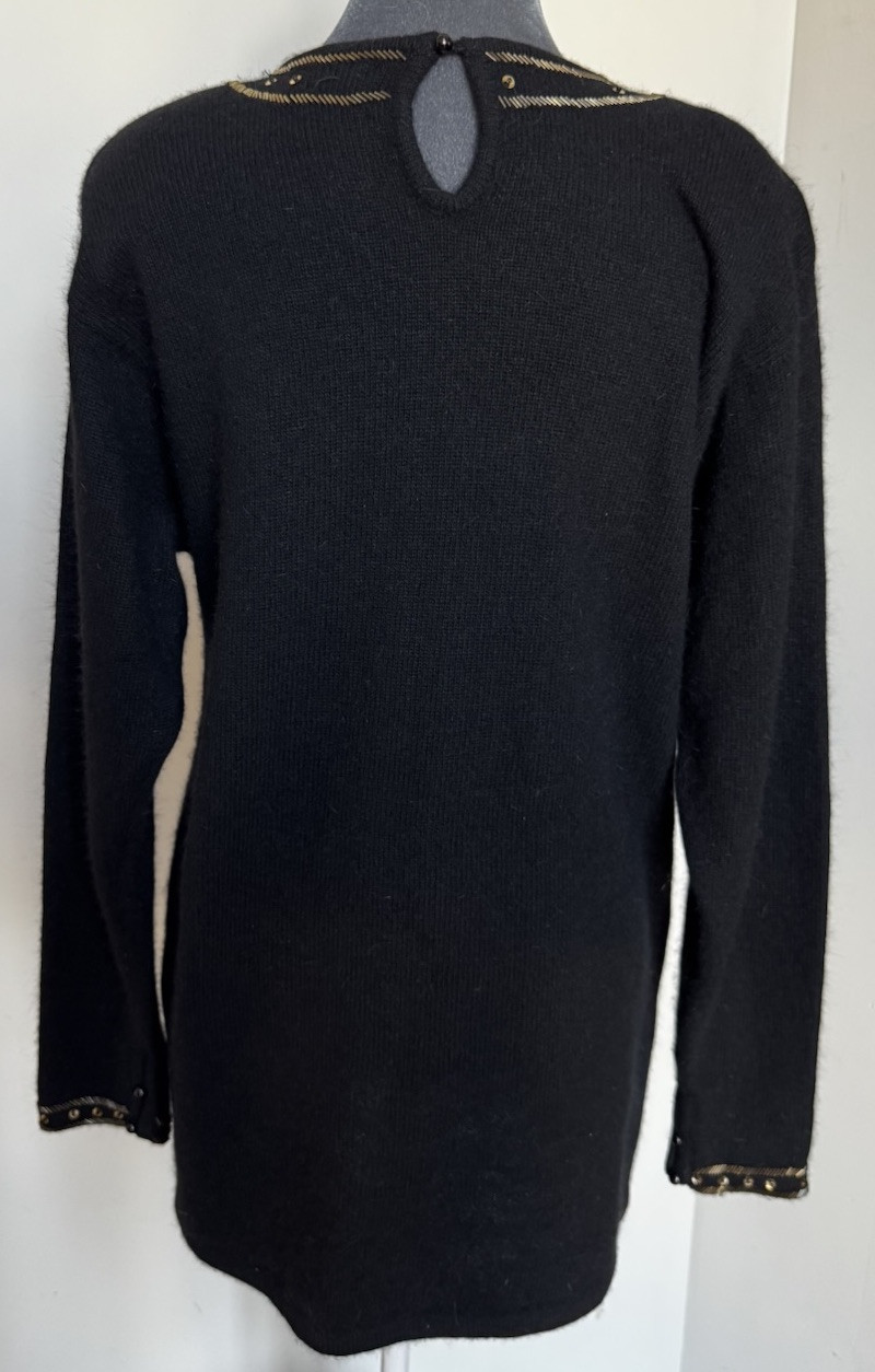 Vtg Boundary Waters Black Angora Lambswool Beaded Sweater Tunic M Embellished