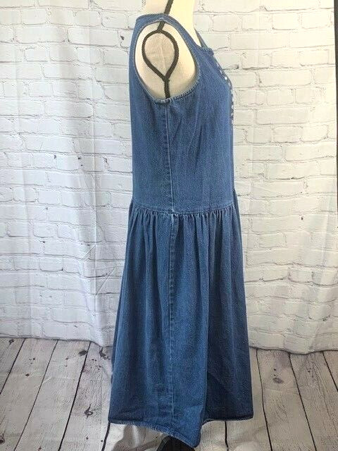 Vintage You Too Babes Womens Denim 1/3 Button Dress Sleeveless 100% Cotton Sz.9